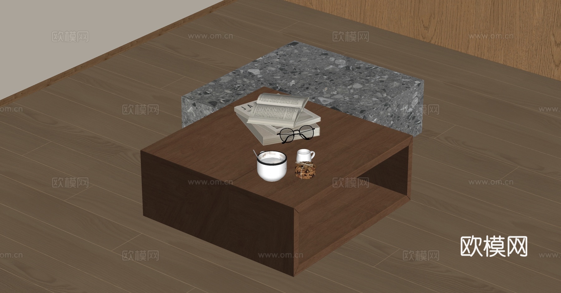 现代中古风茶几su模型