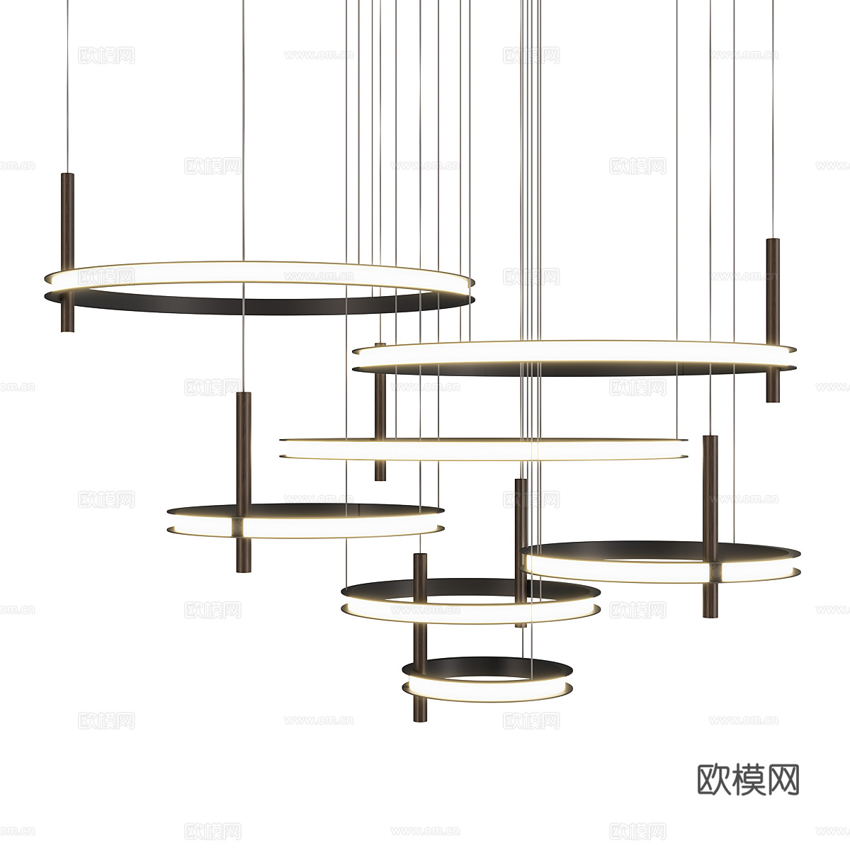 新中式轻奢圆环金属工艺吊灯3d模型