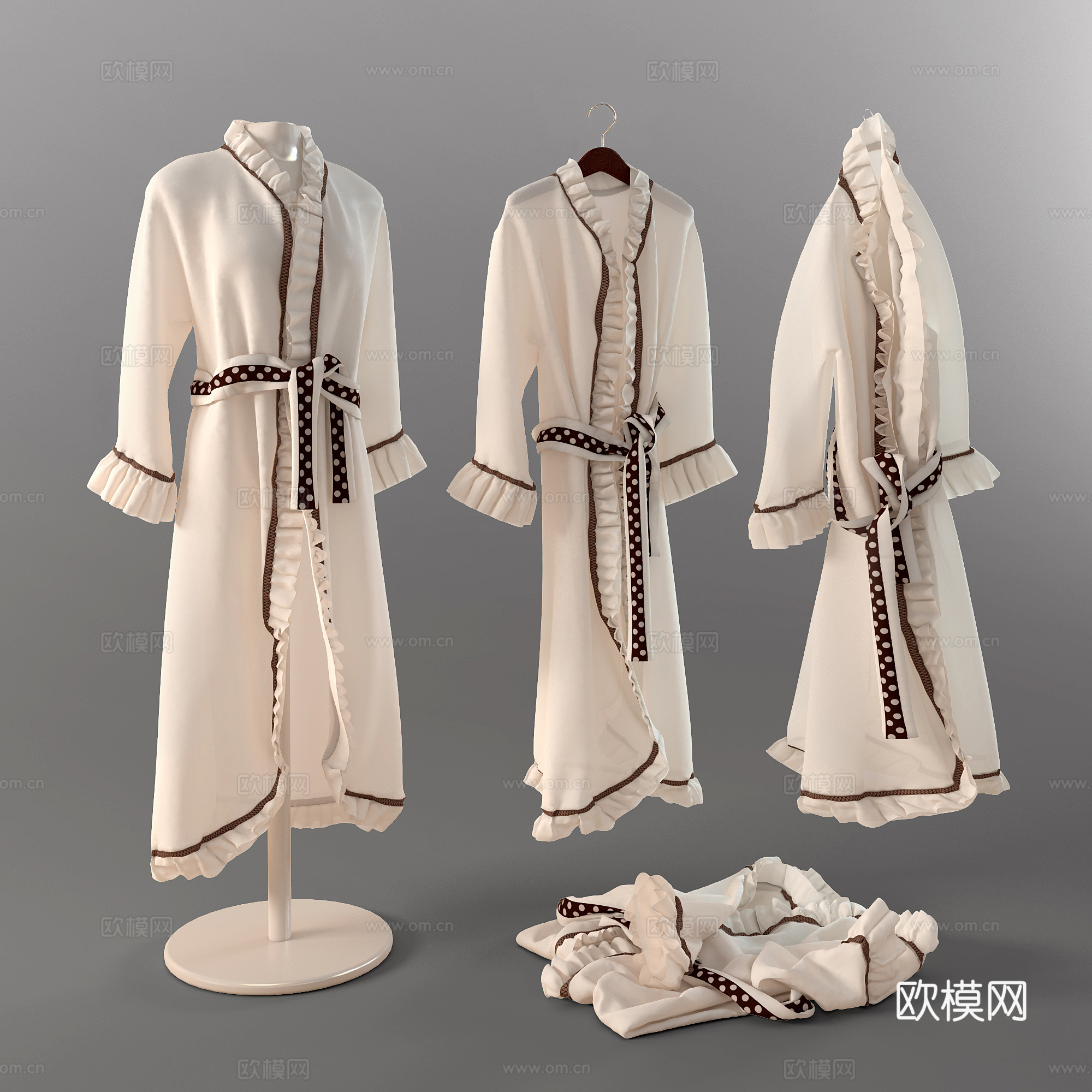 现代奶油风衣服  浴袍 长款睡裙su模型