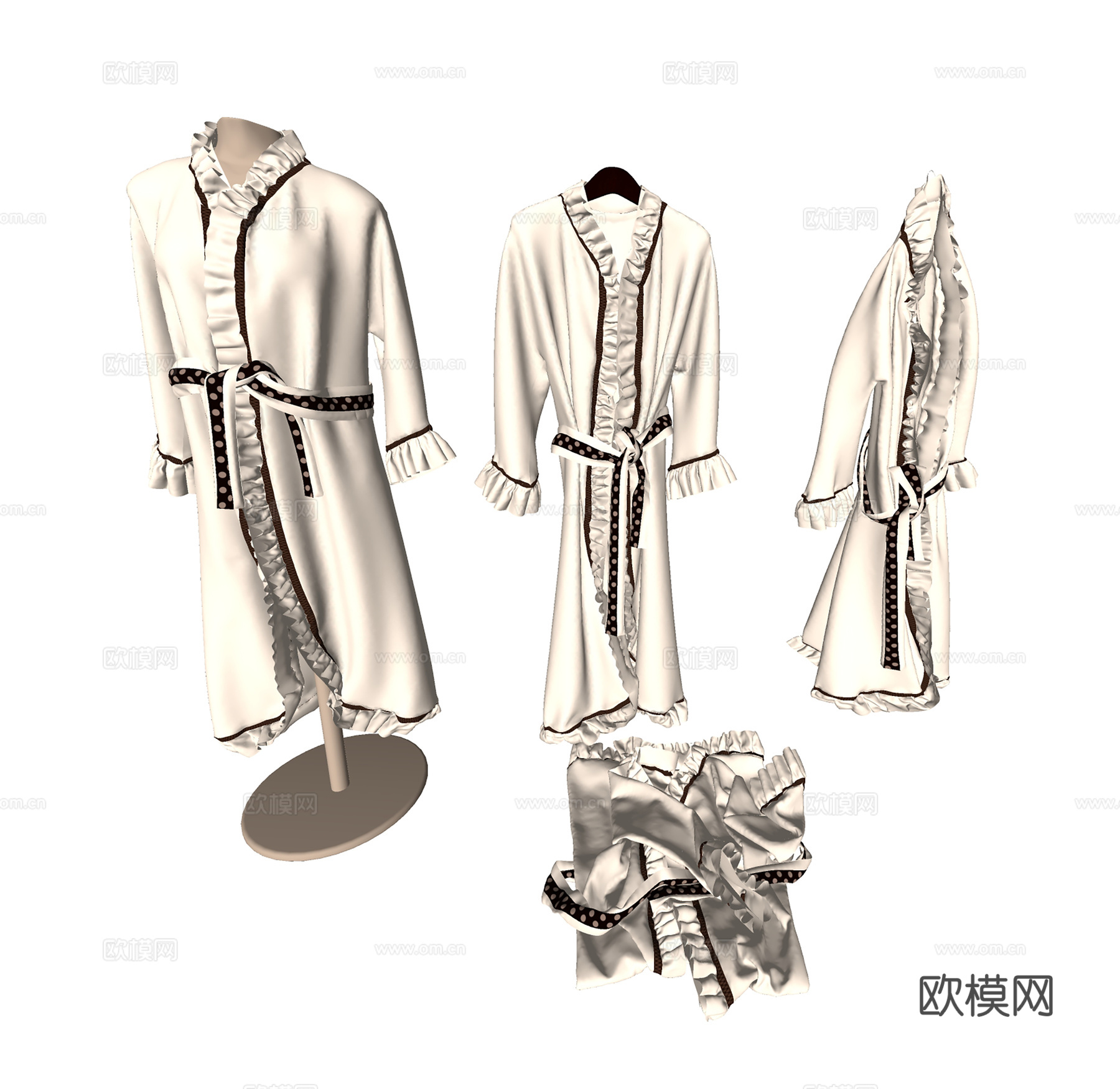 现代奶油风衣服  浴袍 长款睡裙su模型