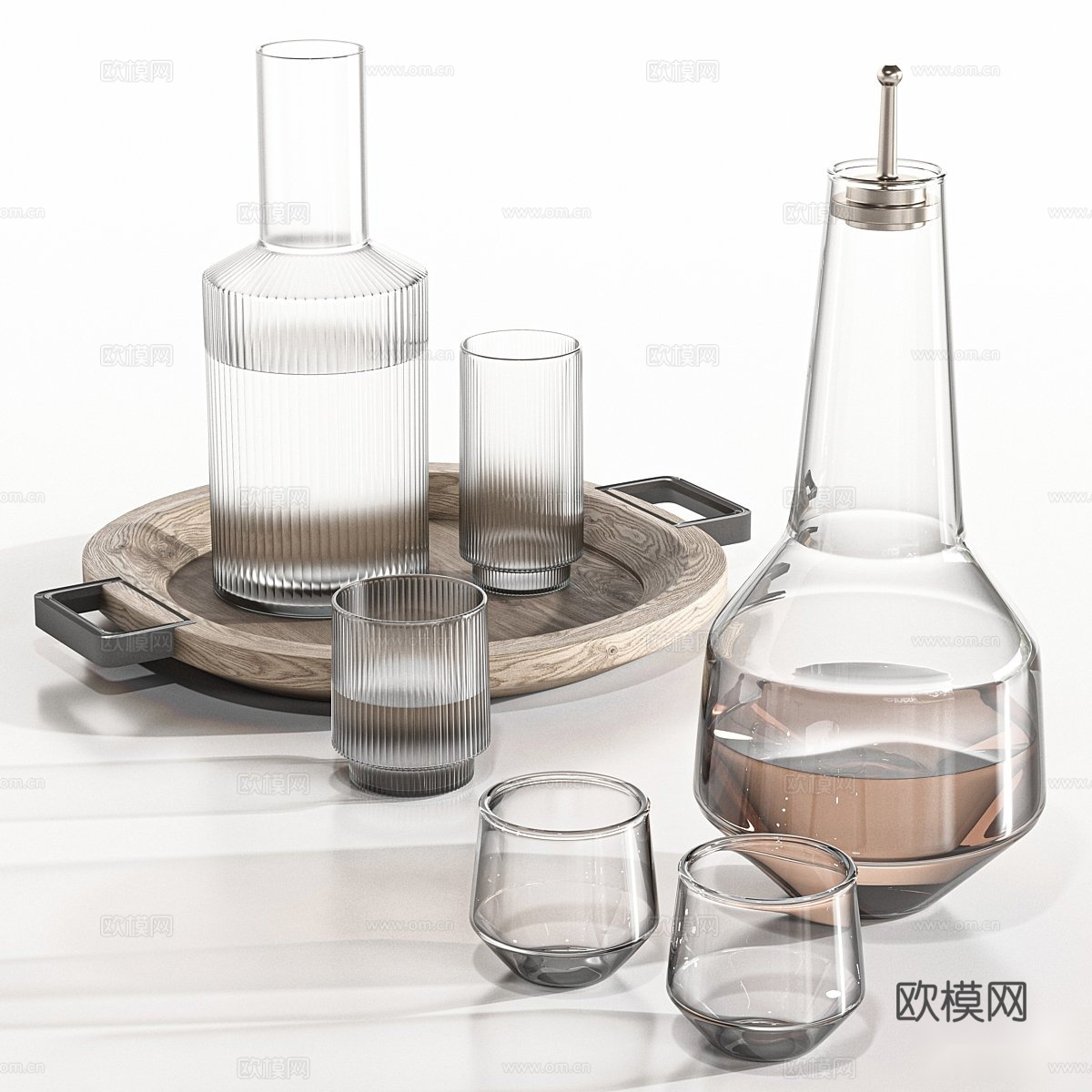 现代水杯摆件 玻璃杯 酒杯 酒具 餐具 桌面摆件su模型