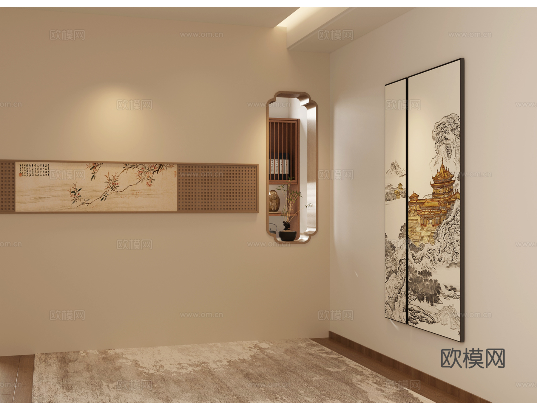 中式玄关隔断 禅意屏风 装饰性屏风 宋式玄关屏风 隔断3d模型