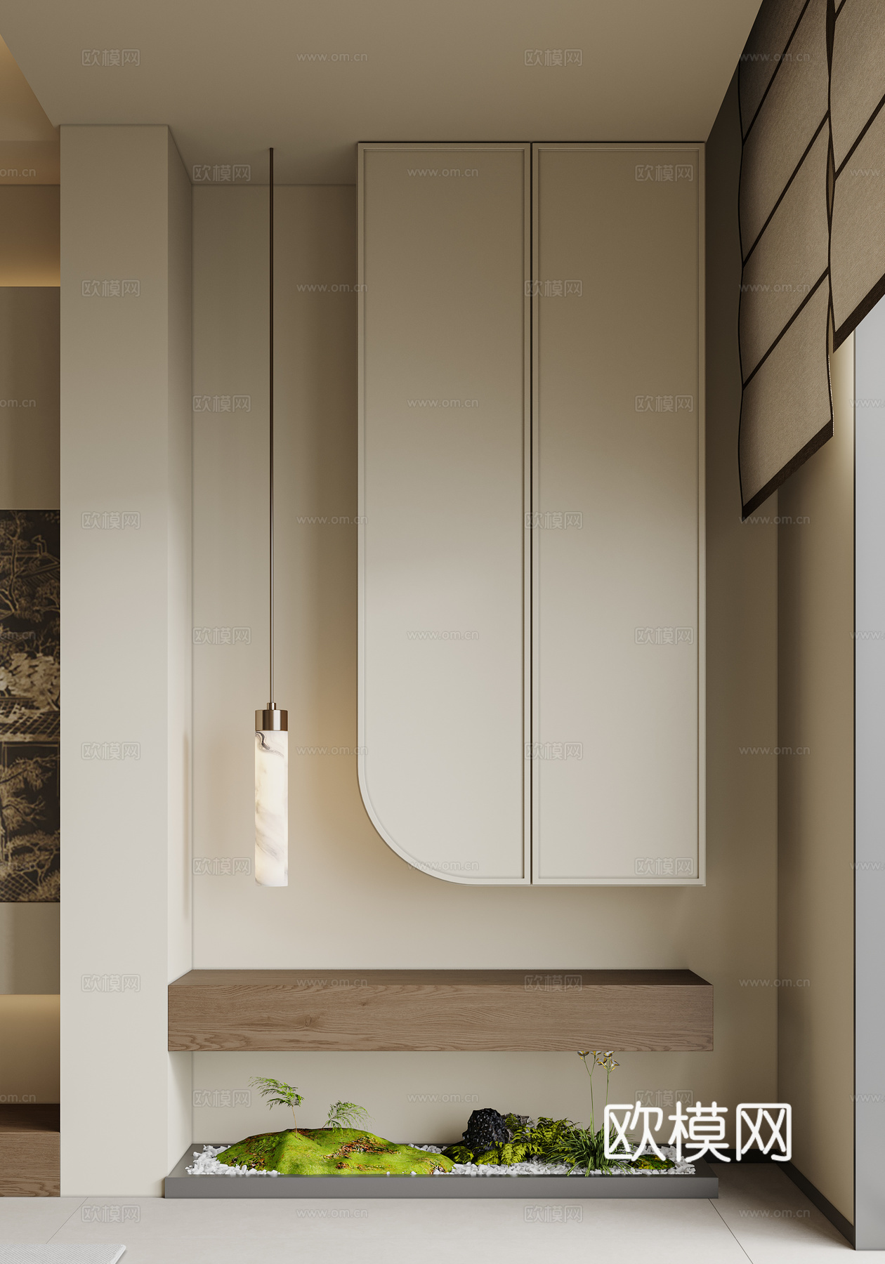 新中式玄关 简约现代原木玄关3d模型下载