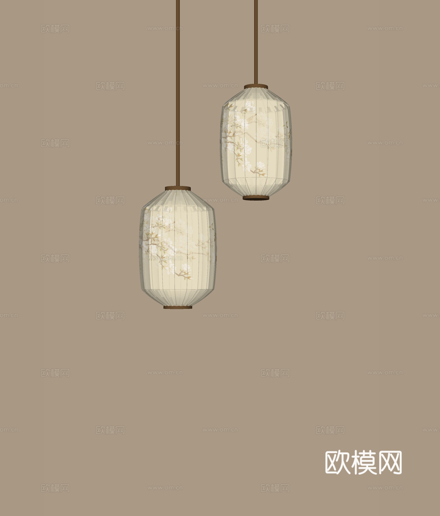 新中式禅意吊灯 灯笼 金属吊灯 餐厅吊灯 床头吊灯 吧台吊灯su模型