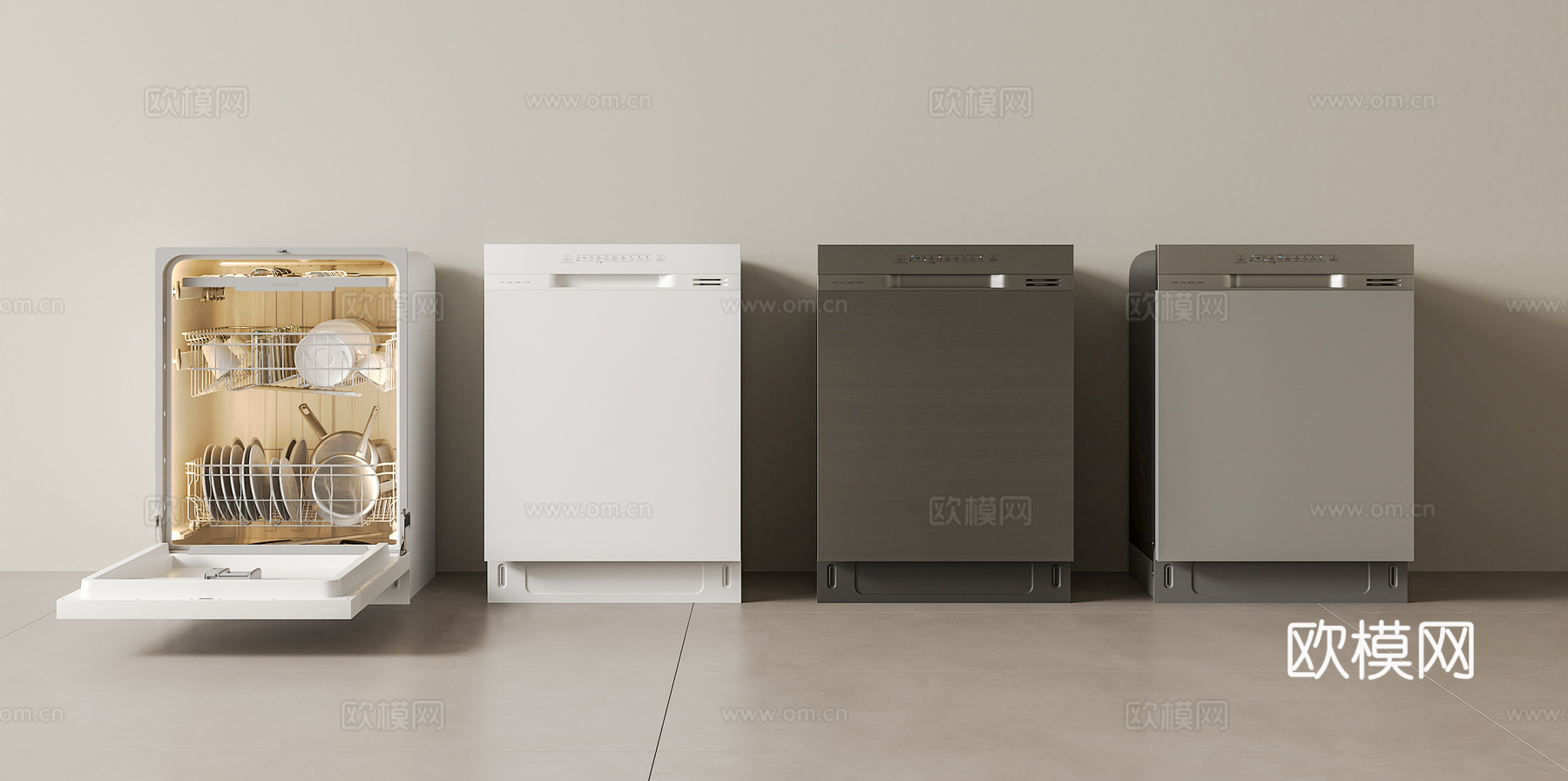 洗碗机 嵌入式洗碗机 智能洗碗机 洗碗机 消毒柜 餐具3d模型