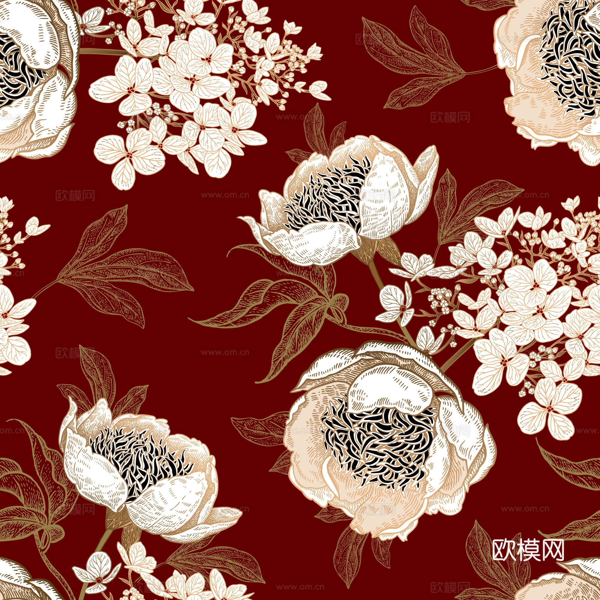 中式古典花纹 花卉 植物手绘壁纸