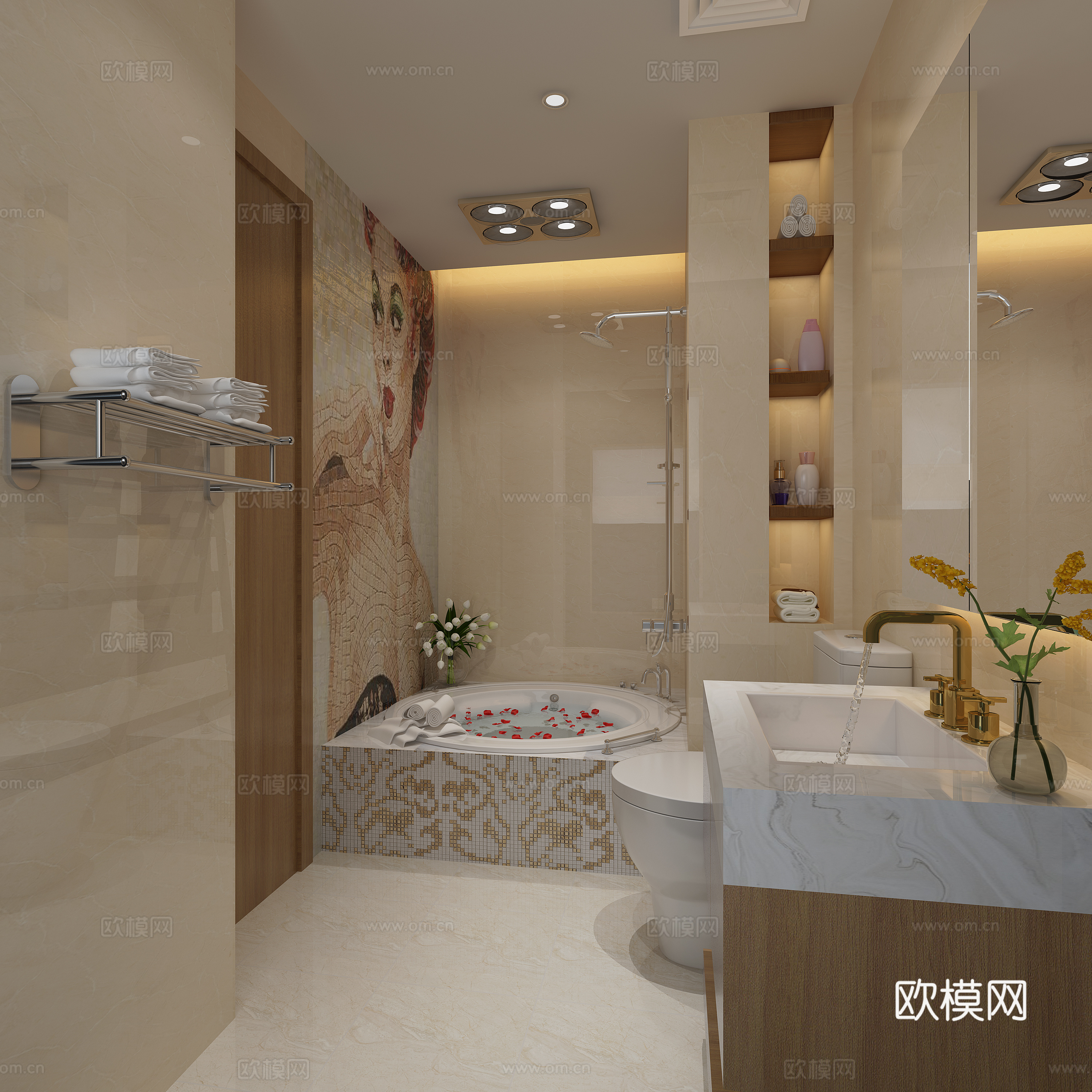 现代单身公寓 双人床 吊灯 挂画 床头柜 台灯 电视机3d模型