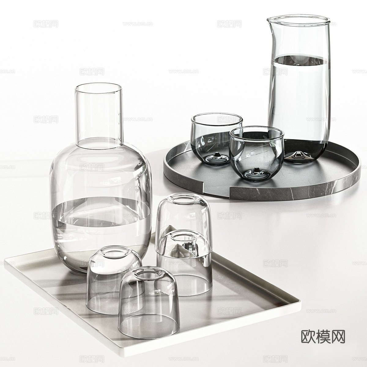 现代水杯摆件 玻璃杯 酒杯 酒具 餐具 桌面摆件3d模型