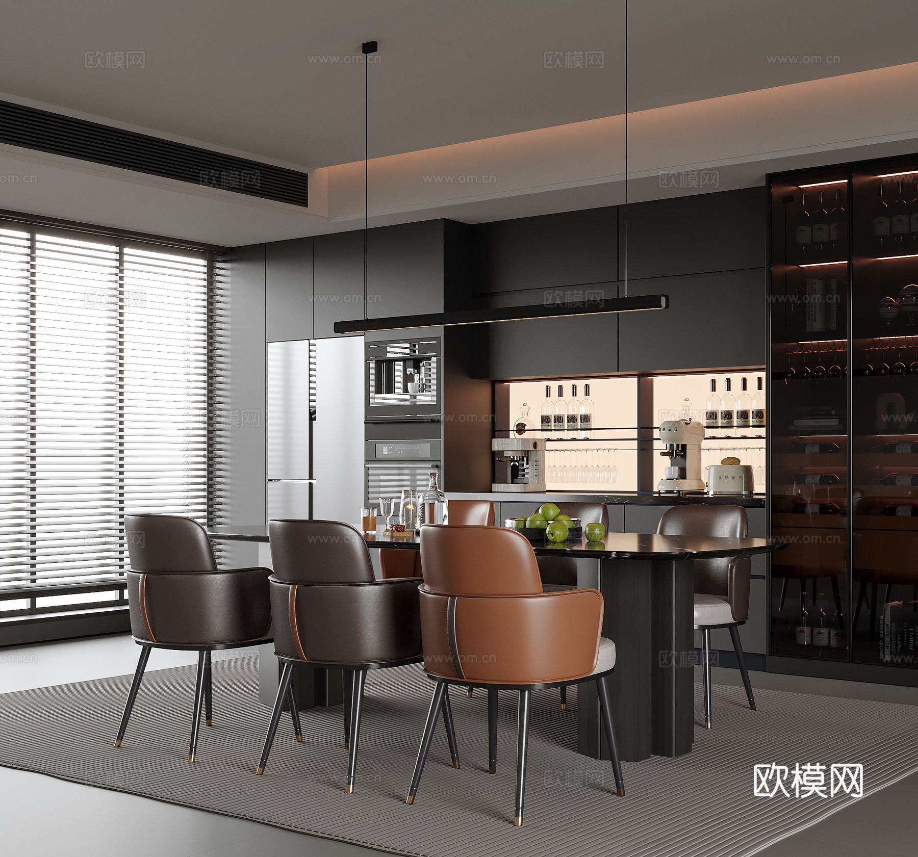 现代餐厅 餐边柜 酒柜 餐桌椅3d模型