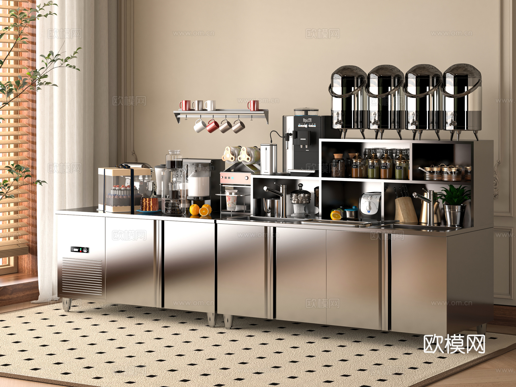现代奶茶店操作台3d模型