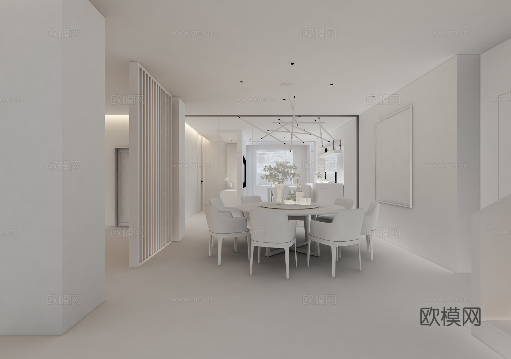 现代餐厅 餐桌椅组合  吊灯3d模型