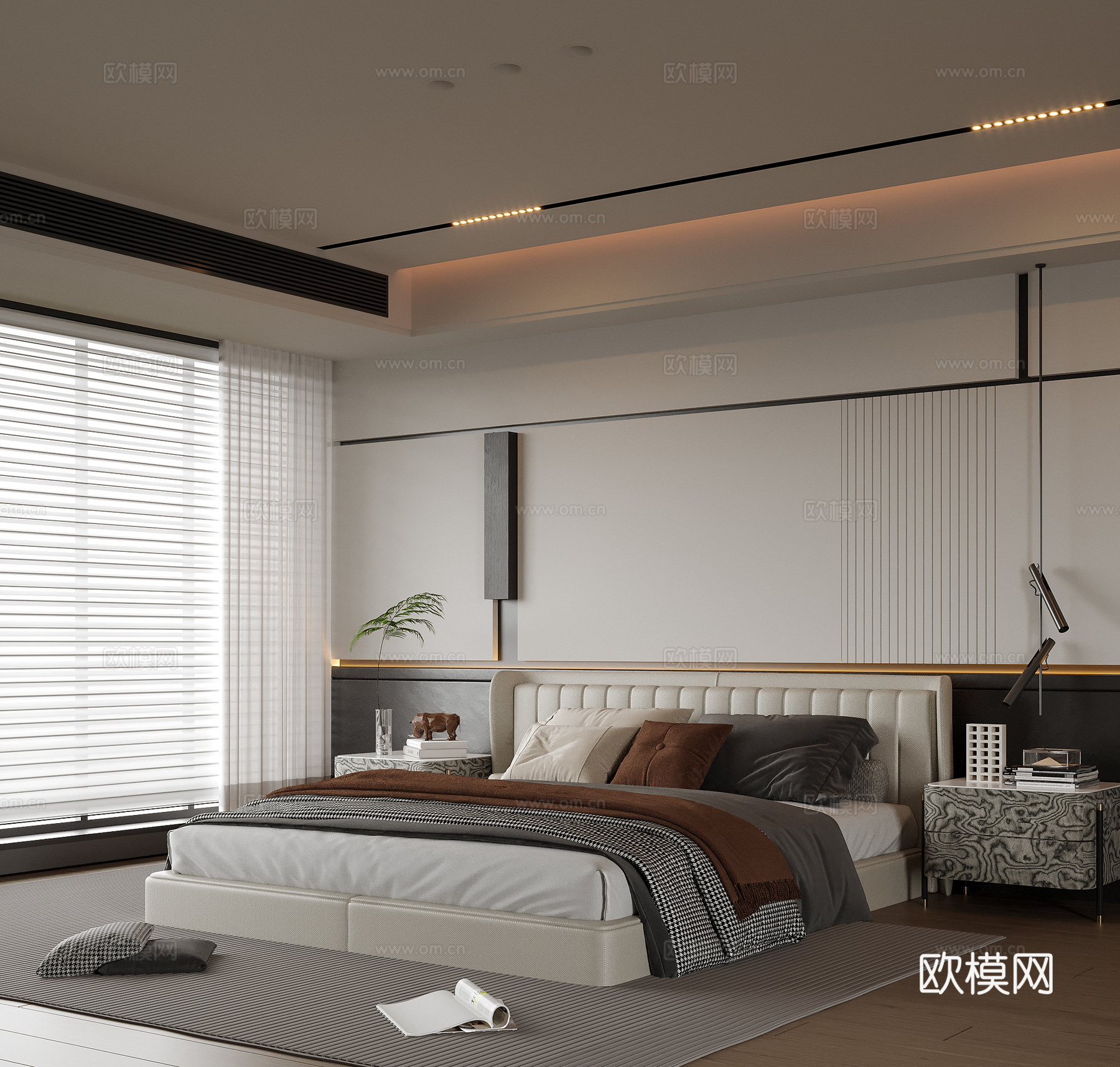 现代卧室 双人床su模型