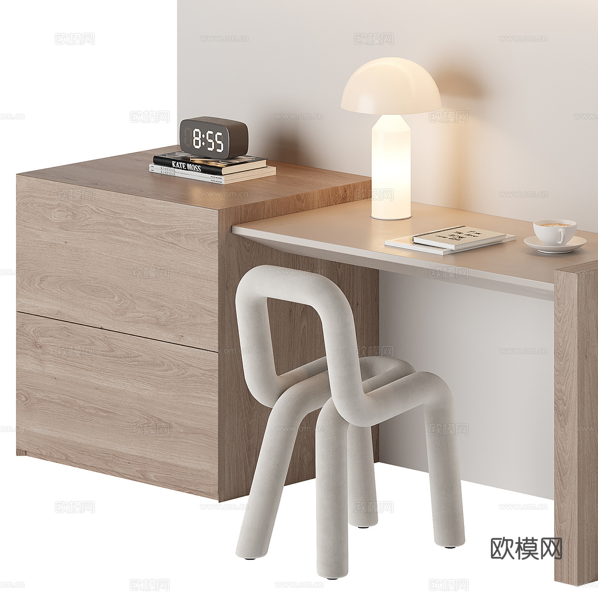 现代极简书柜 书桌椅组合3d模型