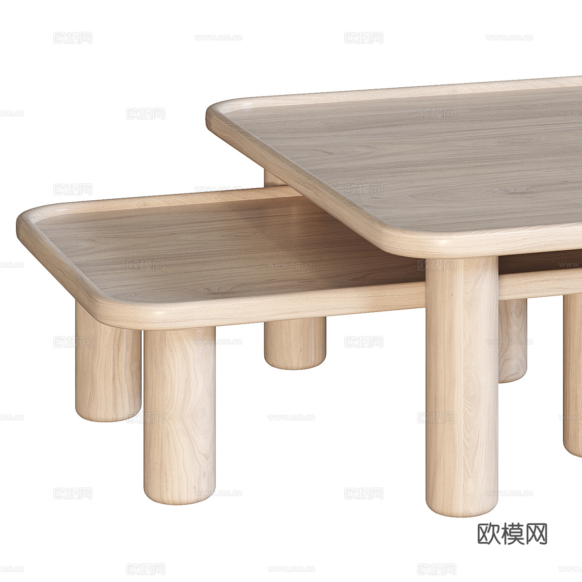 现代意式实木茶几组合3d模型