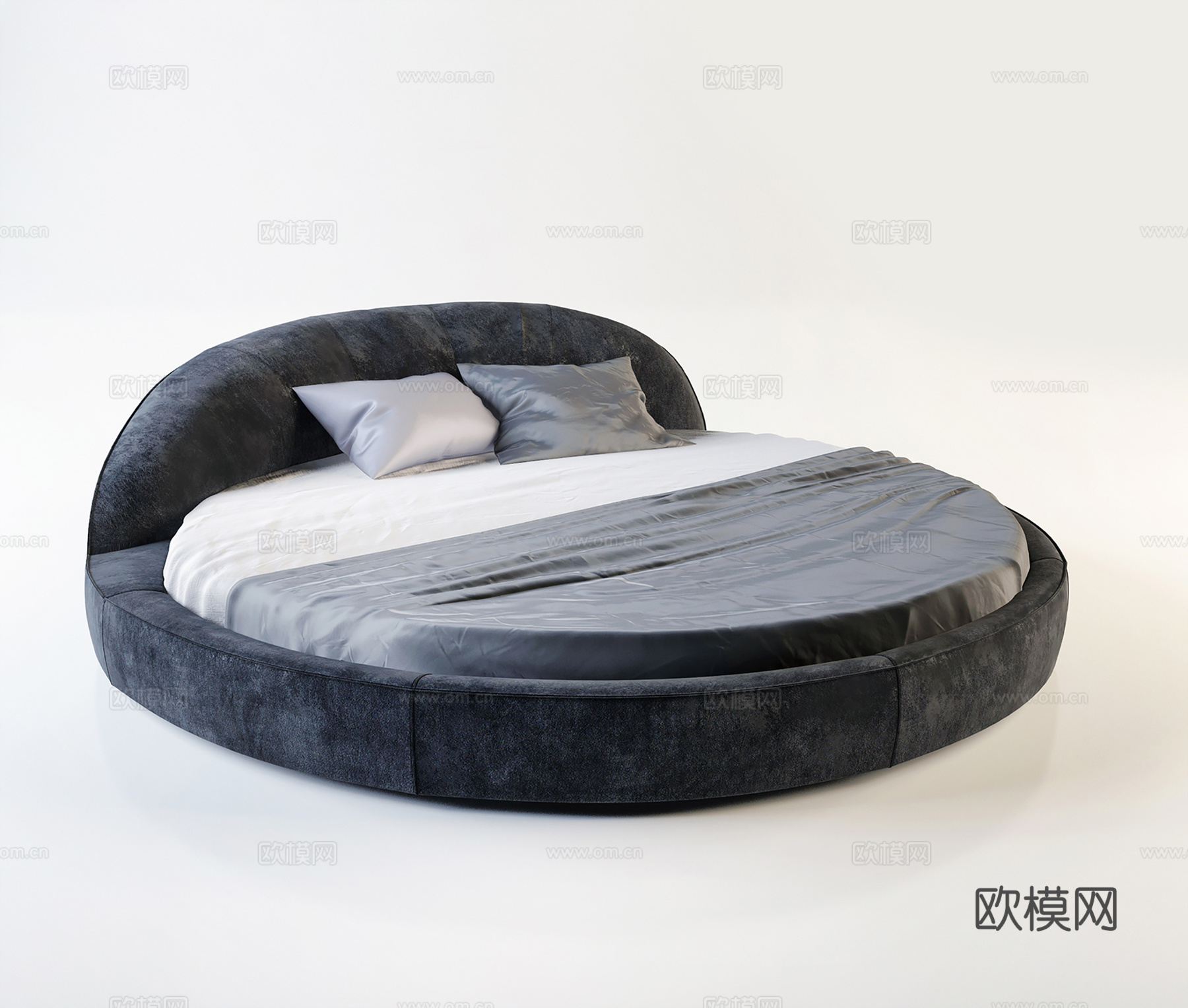 现代布艺圆床 双人床 主卧圆床su模型