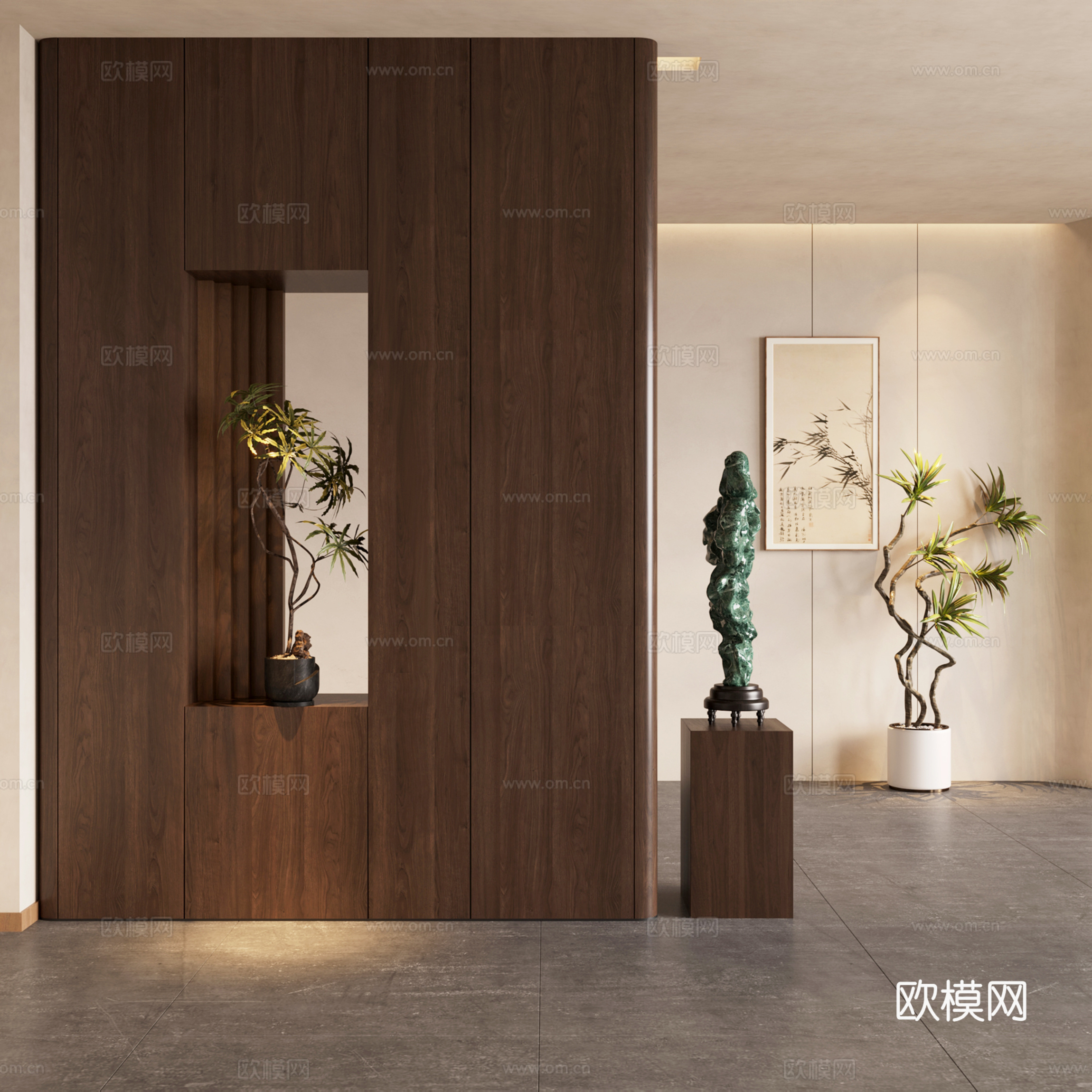 新中式隔断 屏风隔断 玄关隔断  实木隔断su模型