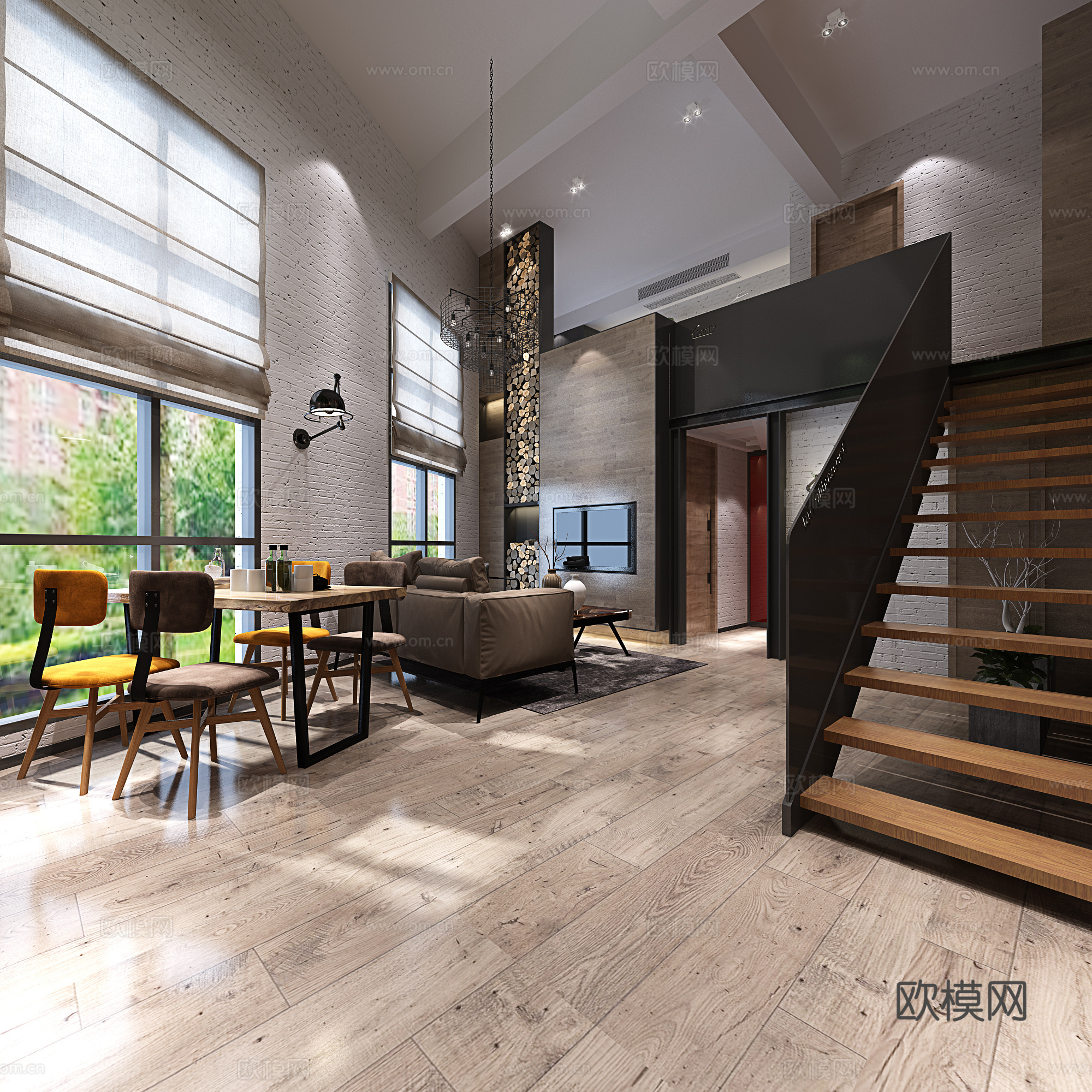 工业风loft客餐厅3d模型