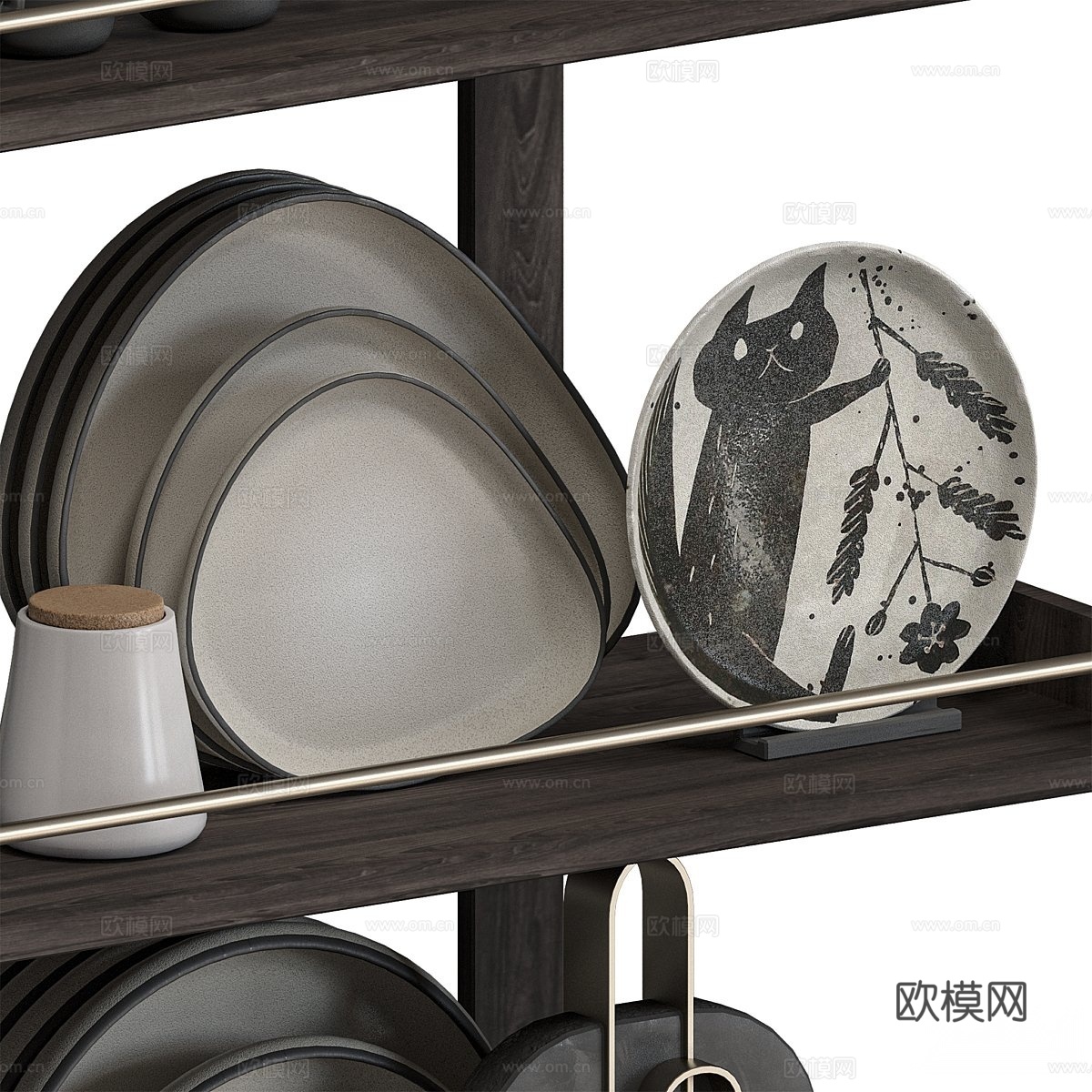 现代餐具摆件 盘子 咖啡杯 置物架 碟子 复古装饰摆件3d模型