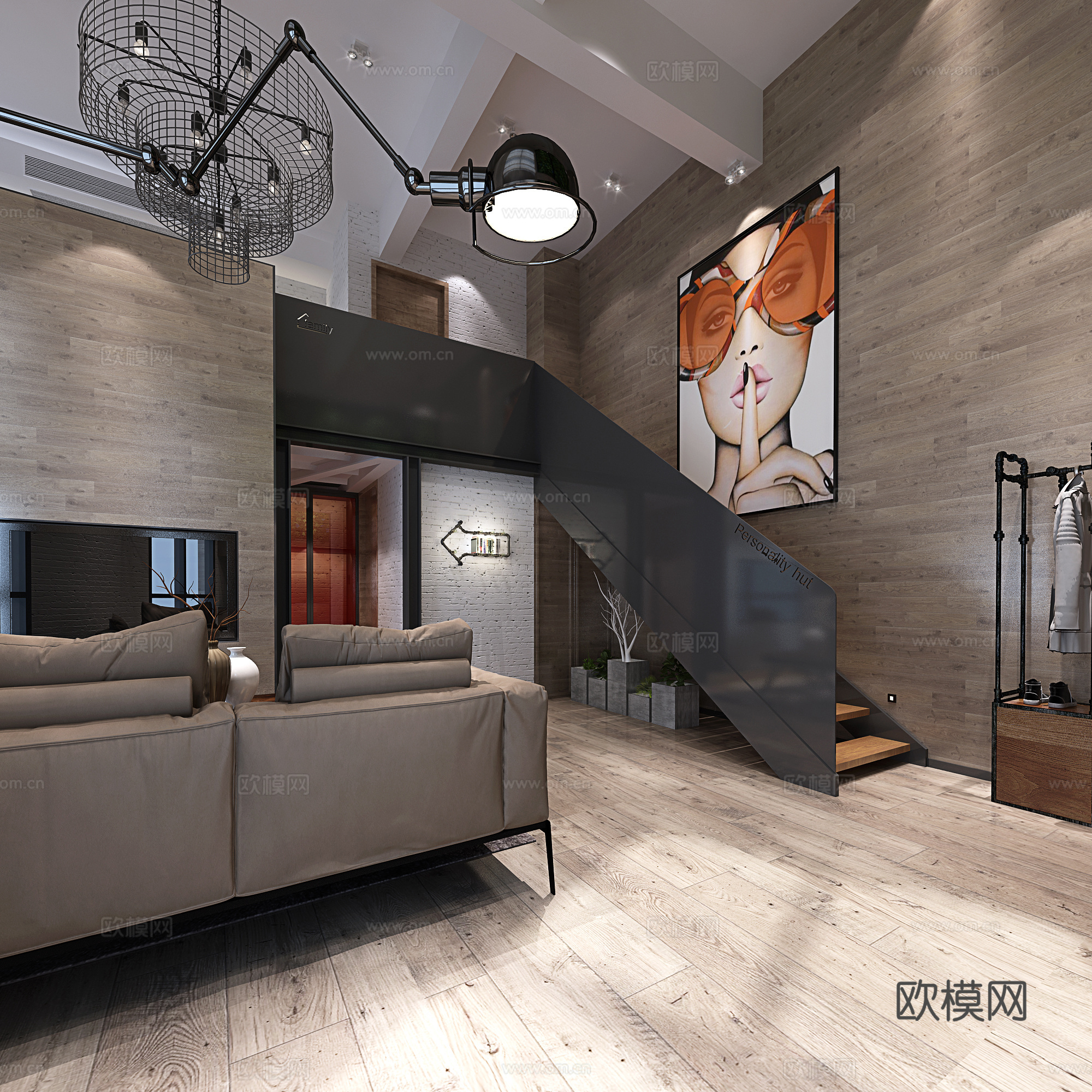 工业风loft客餐厅3d模型