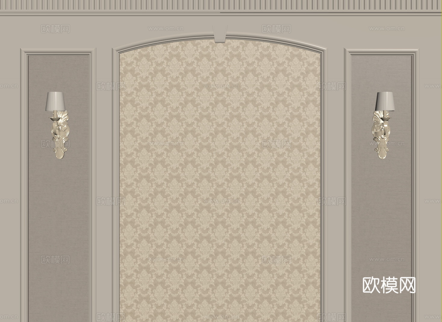 法式背景墙 床头背景墙 雕花线条su模型下载（渲染图2）