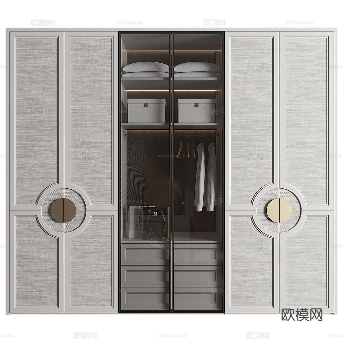 新中式轻奢开门衣柜 玻璃衣柜3d模型