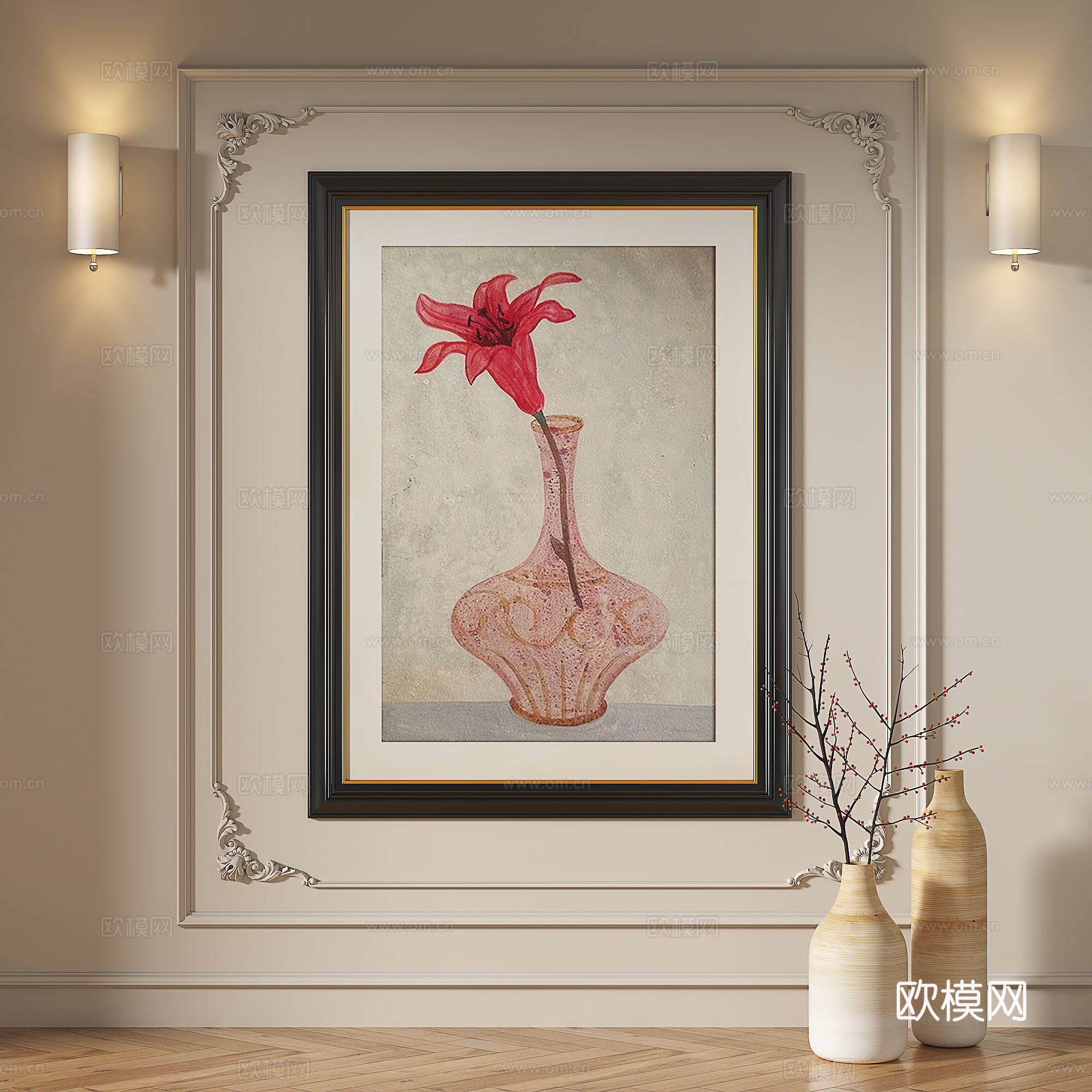 法式，复古，中古，现代，简约，轻奢，装饰画3d模型