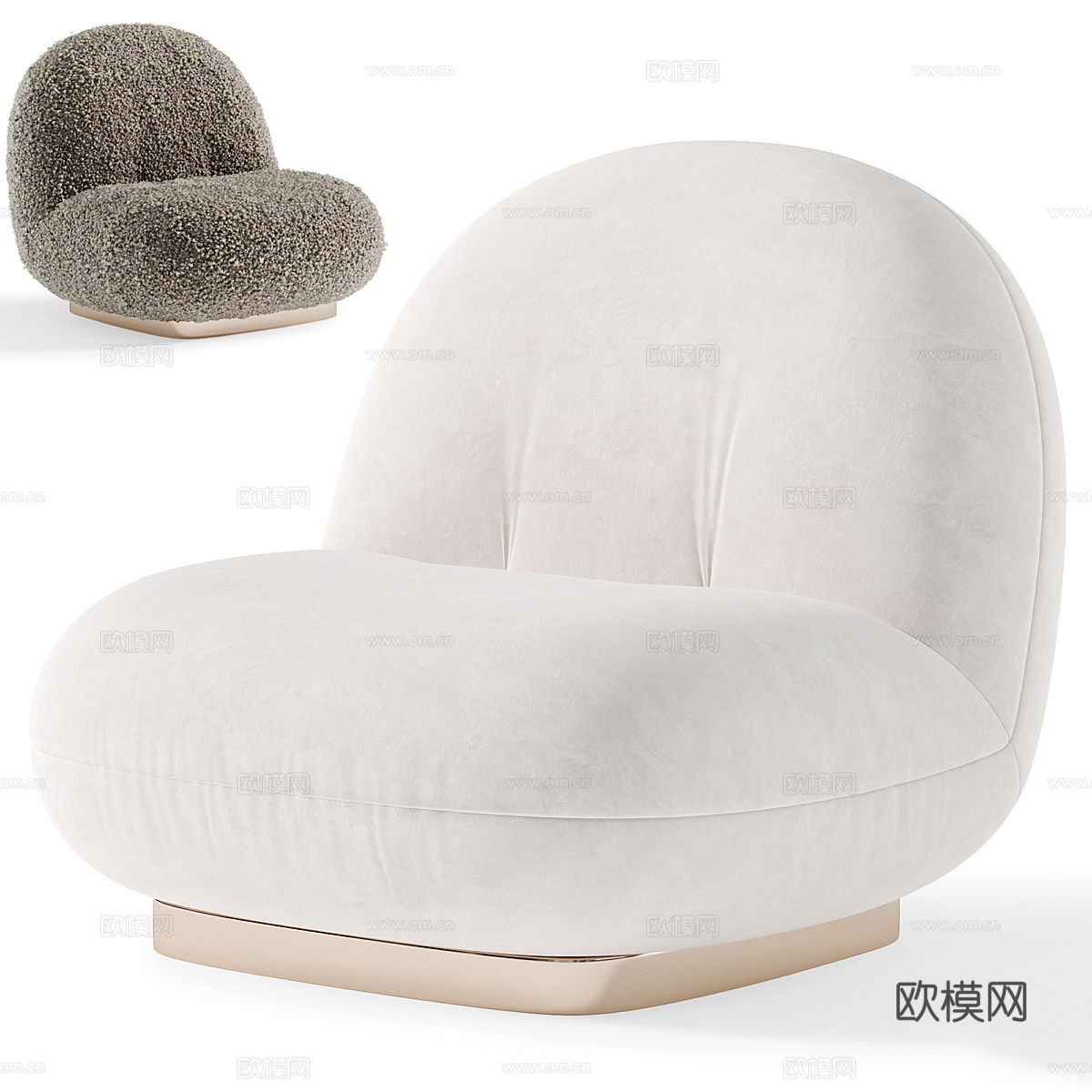 现代奶油风布艺沙发椅3d模型