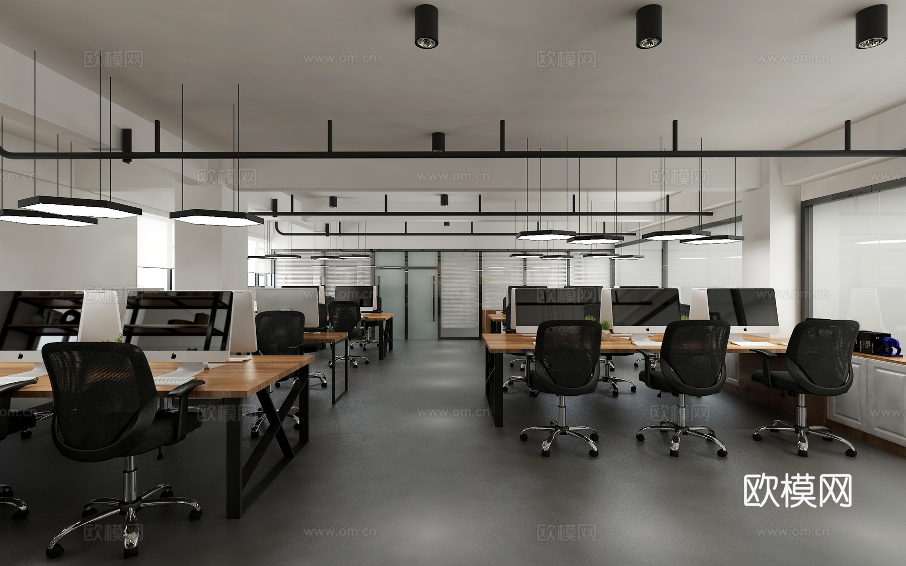 工业风简约办公大厅3d模型
