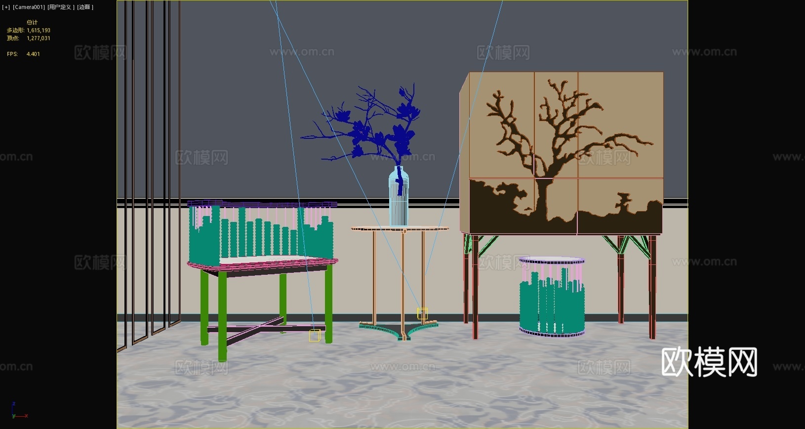新古典玄关柜植物摆件边几茶几单人椅地毯3d模型