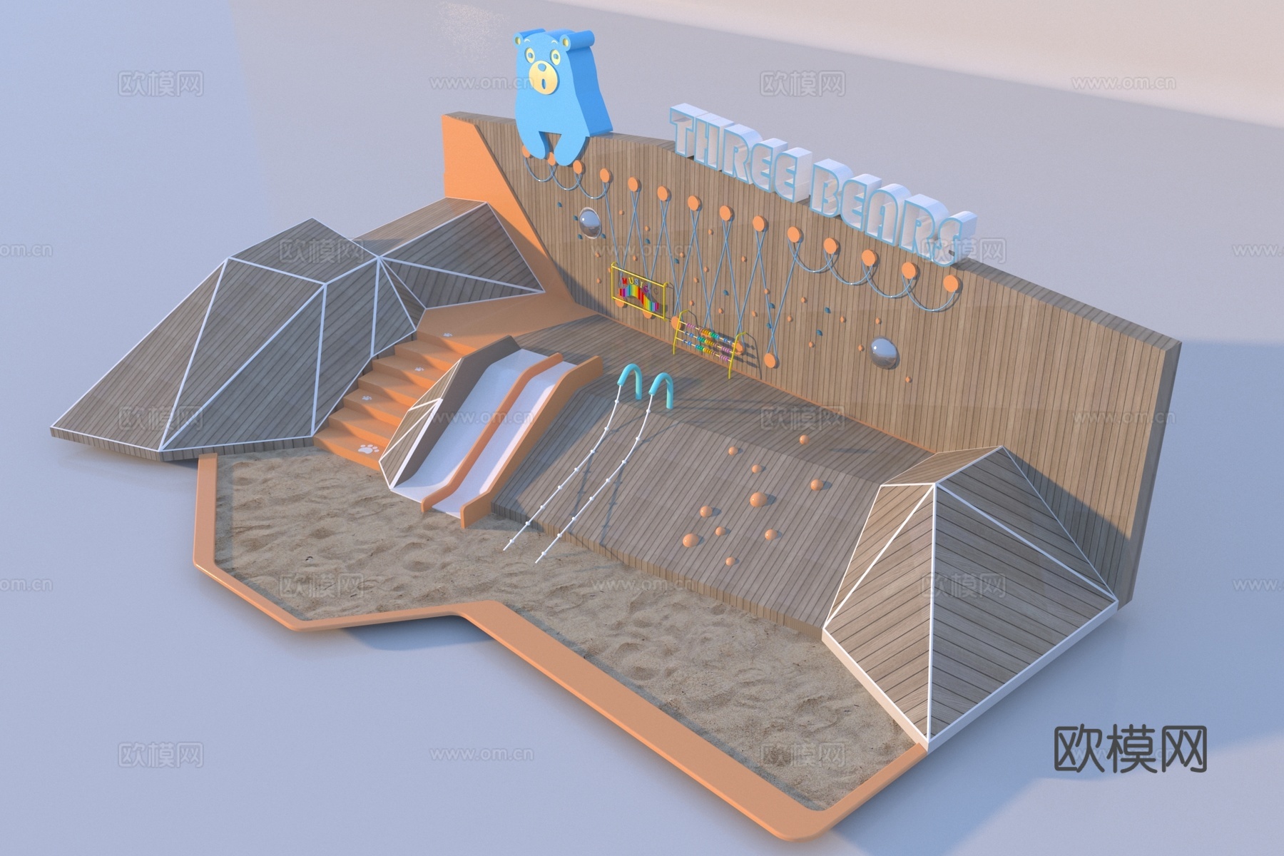 现代儿童滑梯攀爬网3d模型
