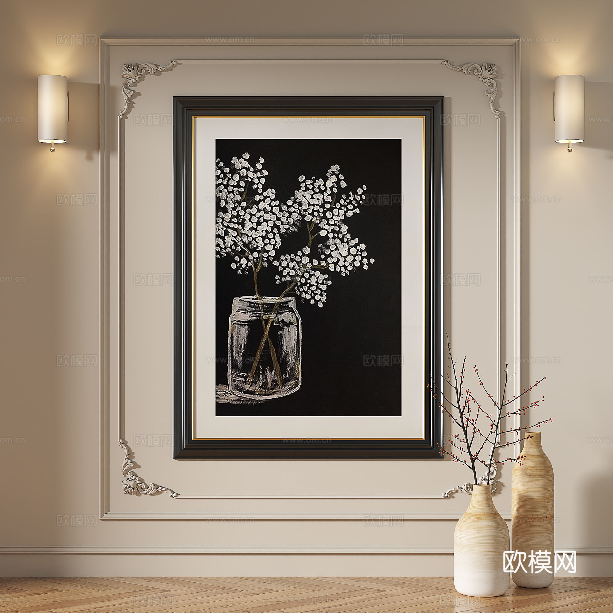 法式，复古，中古，现代，简约，轻奢，装饰画3d模型