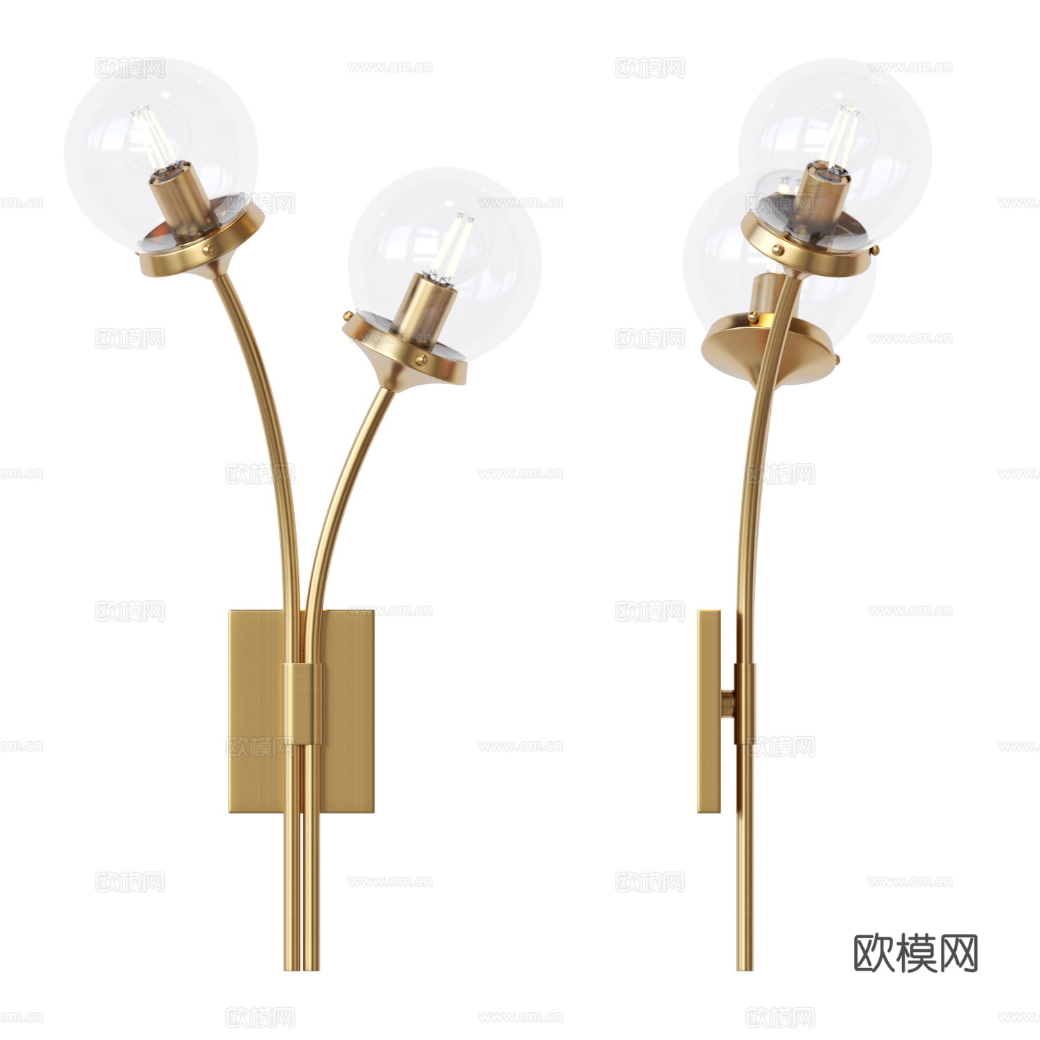 现代轻奢金属玻璃装饰壁灯3d模型