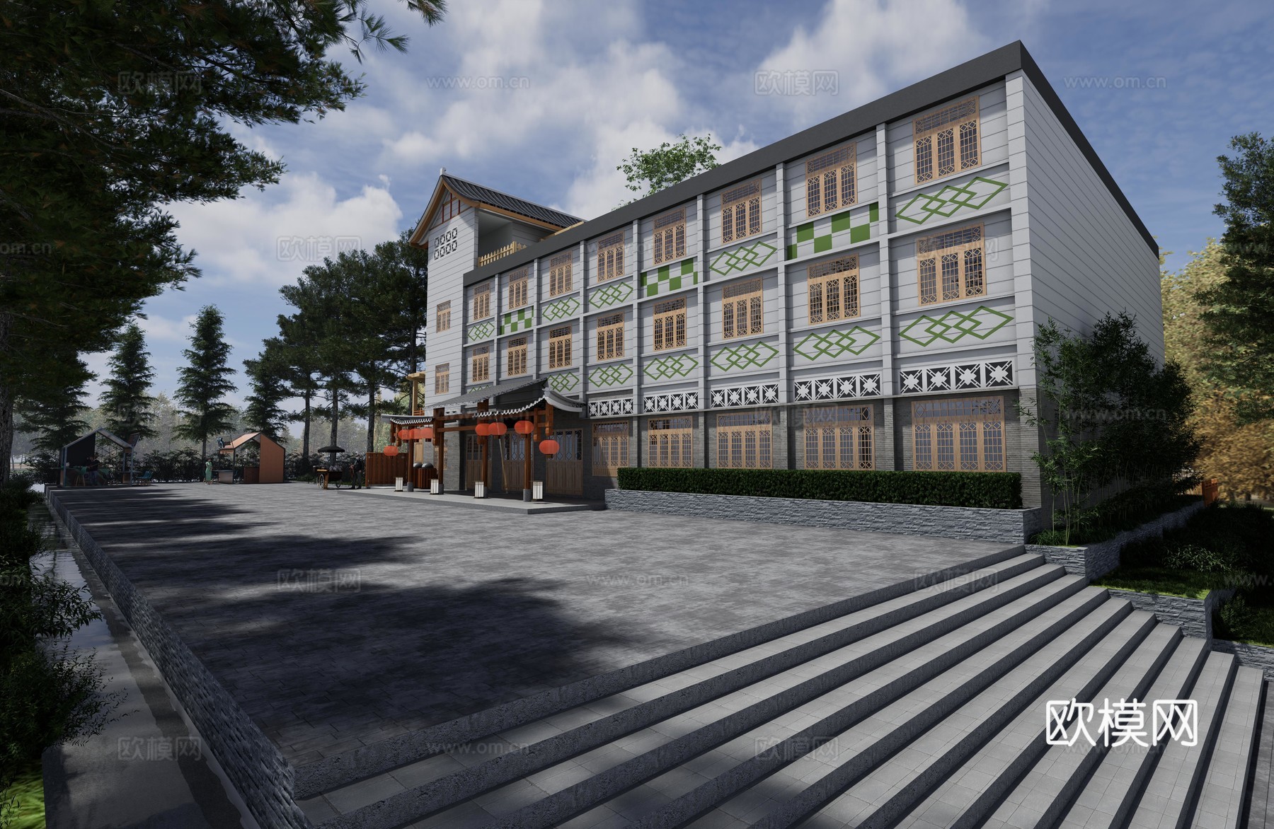 商业街 古建筑 古镇 酒店su模型