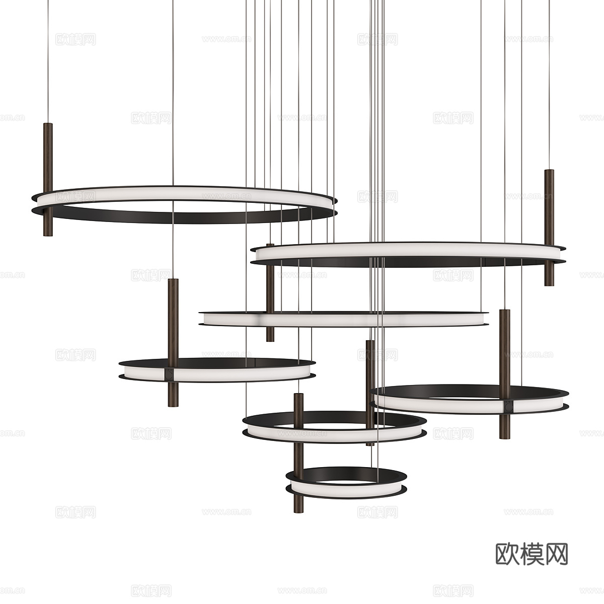 新中式轻奢圆环金属工艺吊灯3d模型