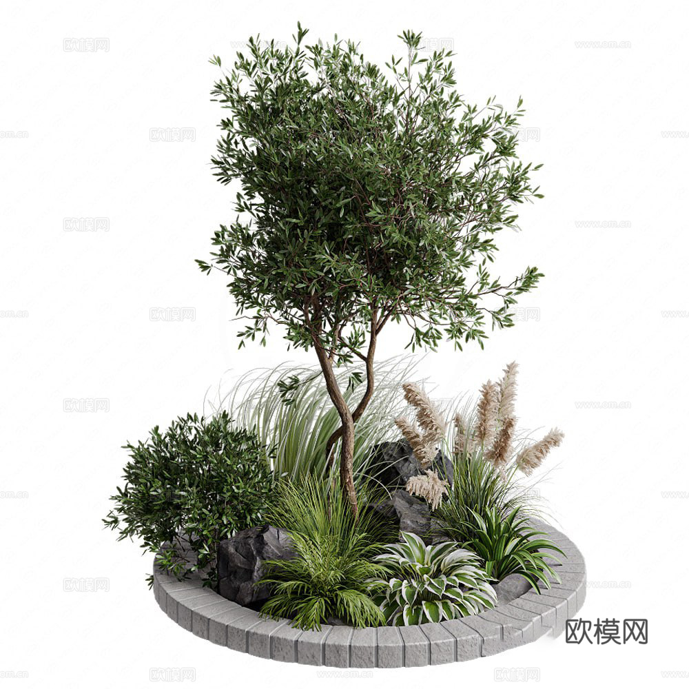 现代庭院花坛绿植3d模型