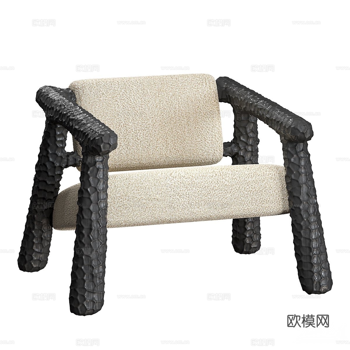 Charred 中古风休闲椅 咖啡椅 单椅 布艺休闲椅su模型