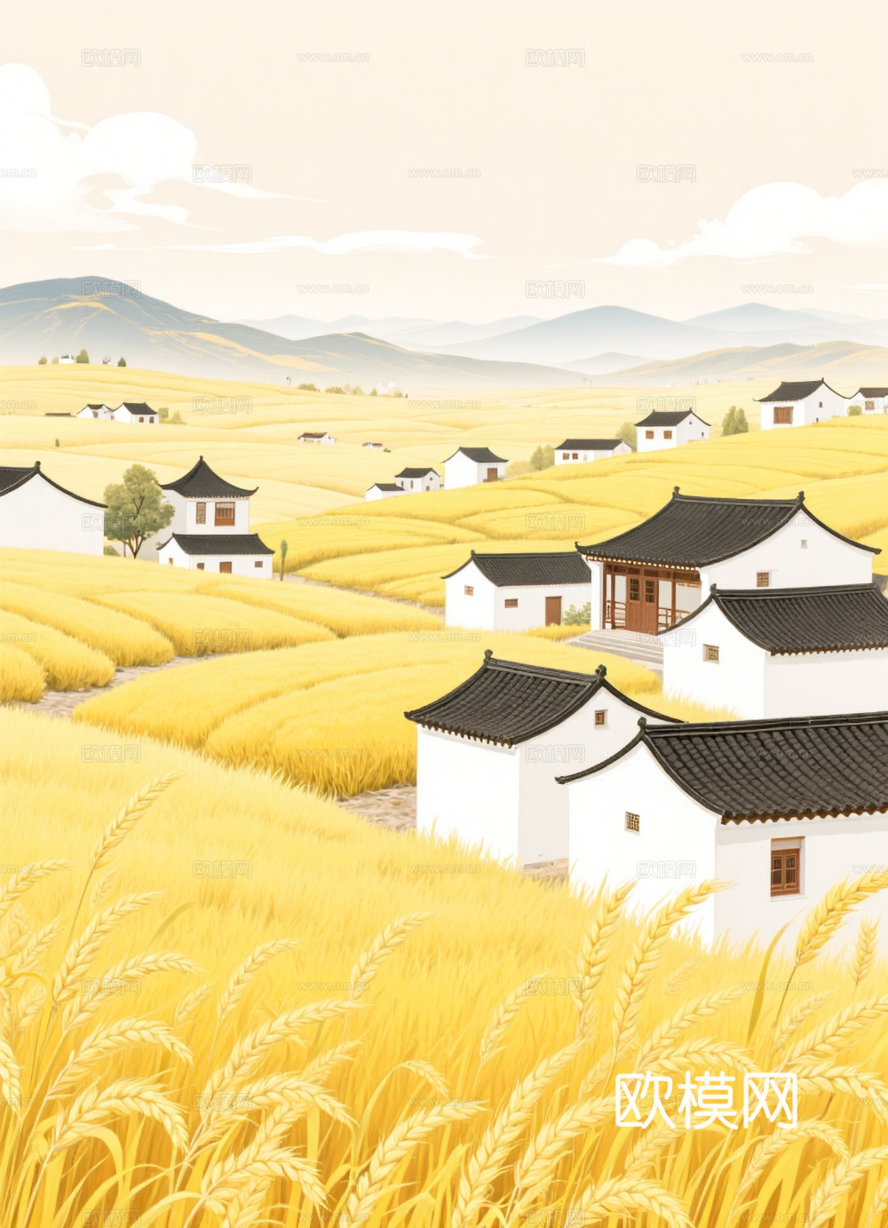 现代风景民俗画 金麦子 装饰画