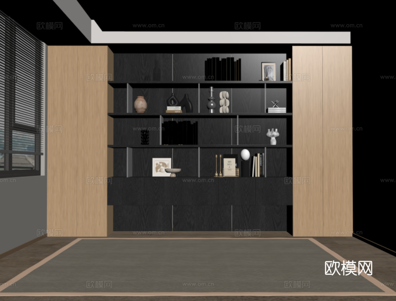 现代书柜 满墙书柜 多功能书柜 实木装饰柜 展示柜su模型