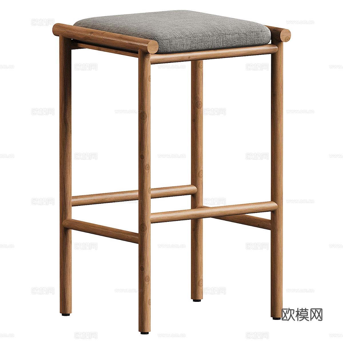 新中式中古风木质吧台凳3d模型