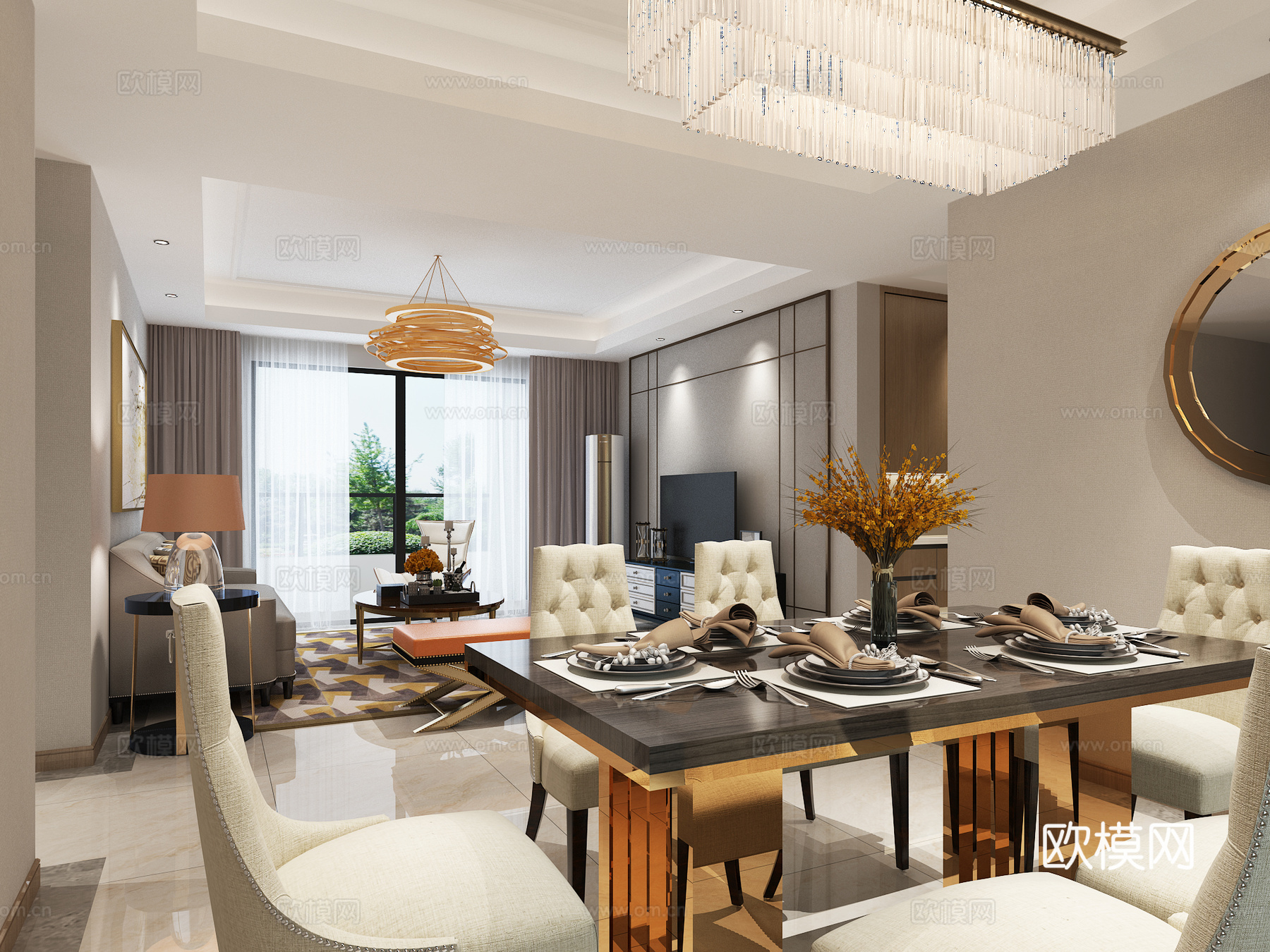 后现代轻奢样板间金属客厅3d模型