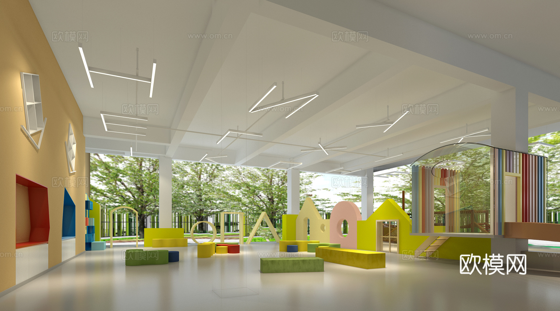 现代幼儿园多维建构中心 创造 游乐园 智力开发 室内滑梯3d模型