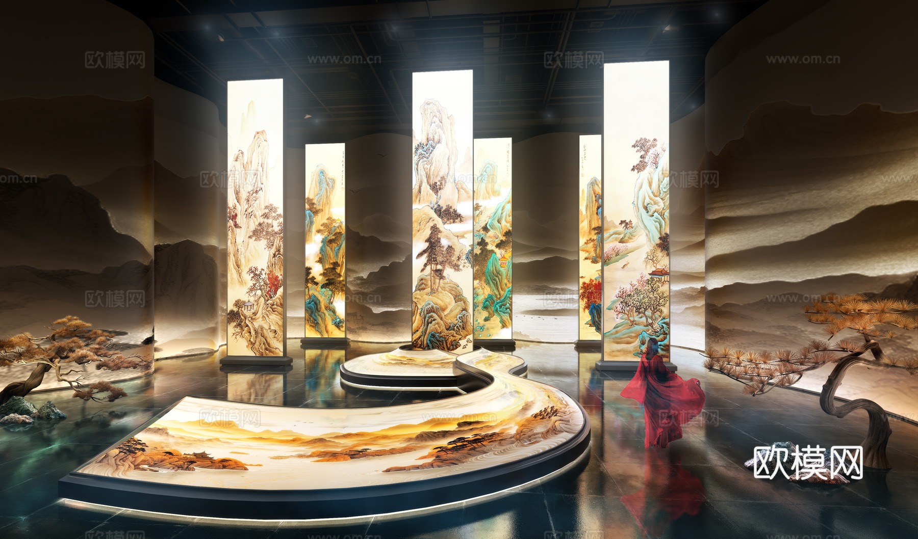 博物馆 展厅 展览 书画 树3d模型