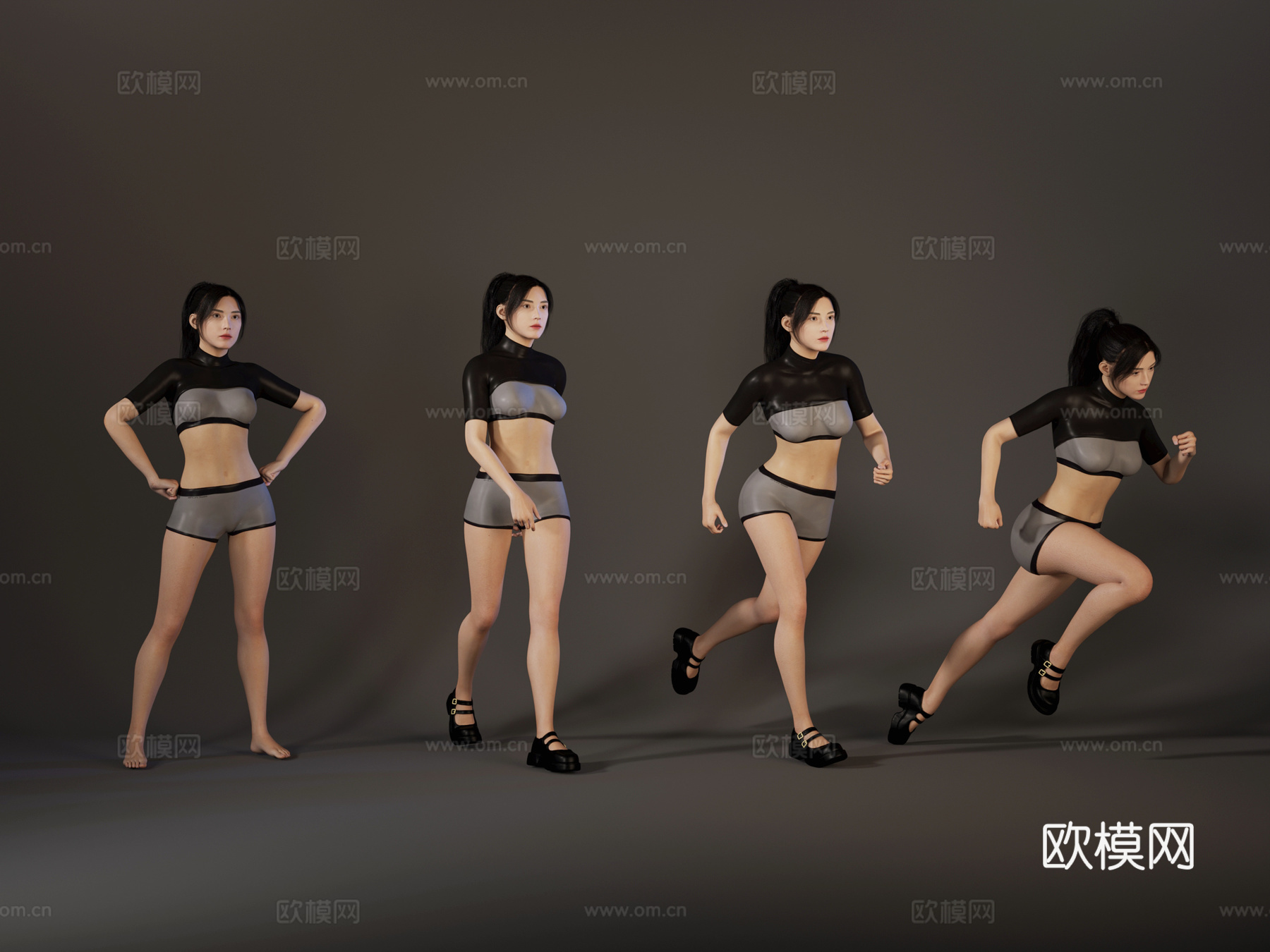 现代跑步运动女人3d模型
