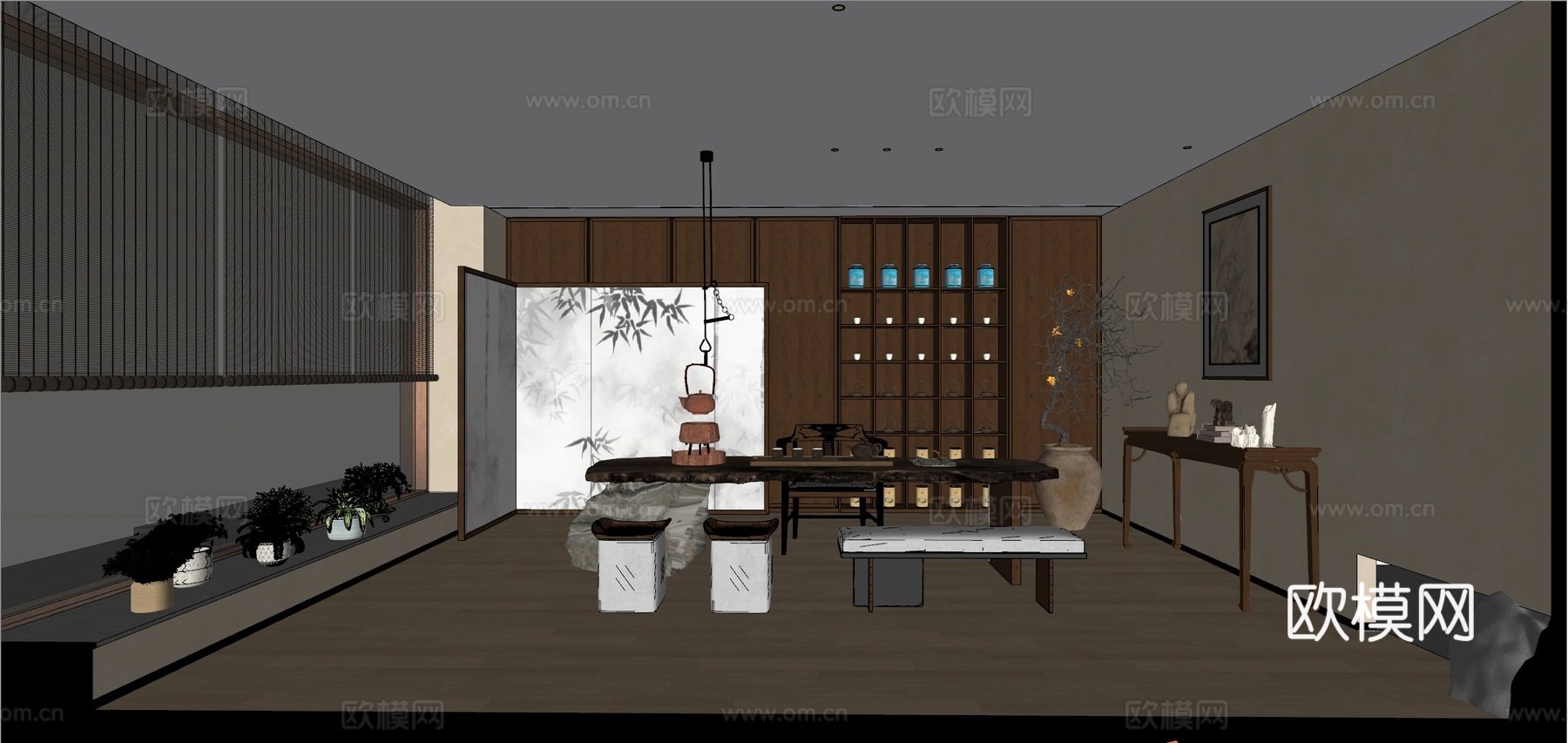 新中式茶室su模型