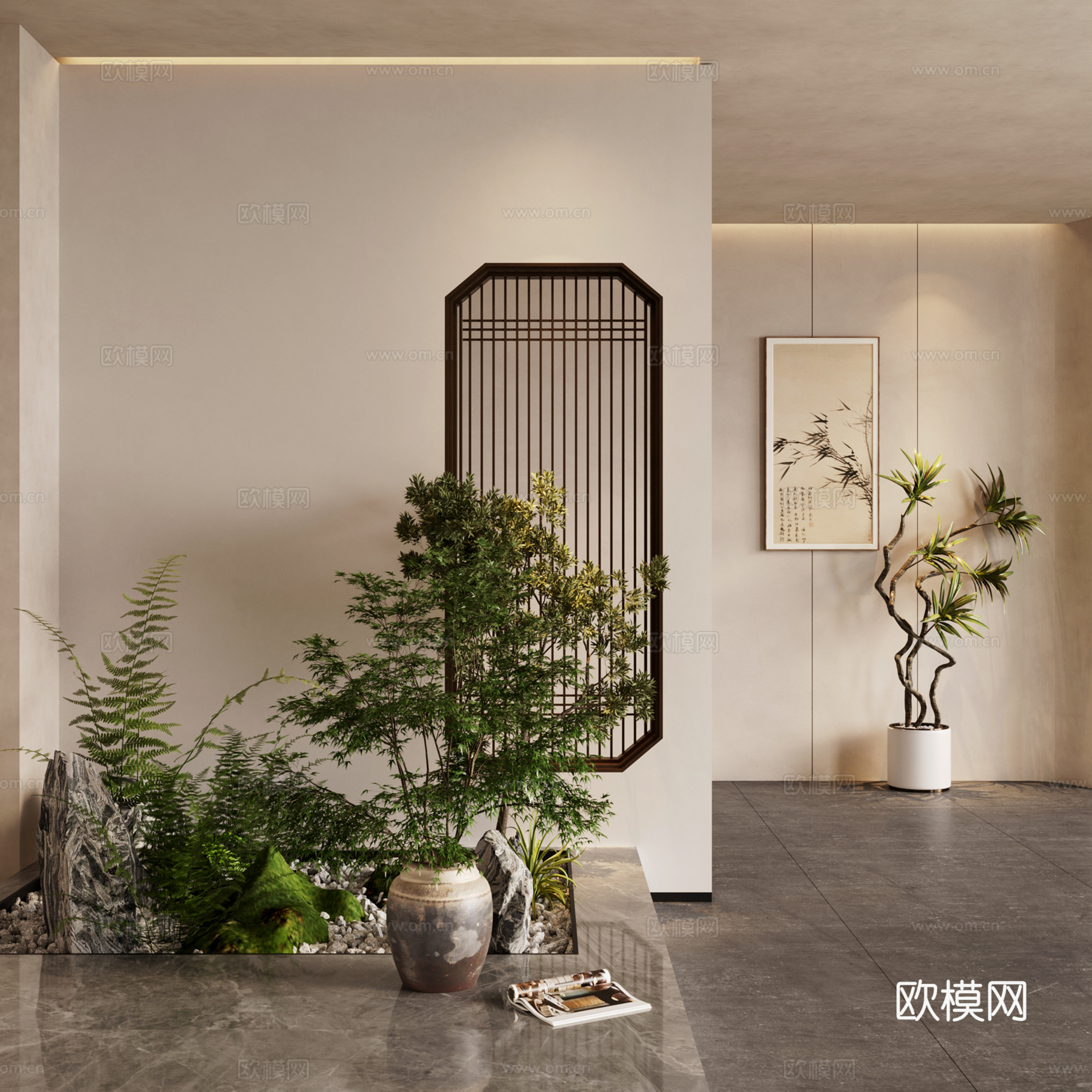 新中式玄关 玄关背景 花池 造景 植物墙 景观植物 植物组合su模型