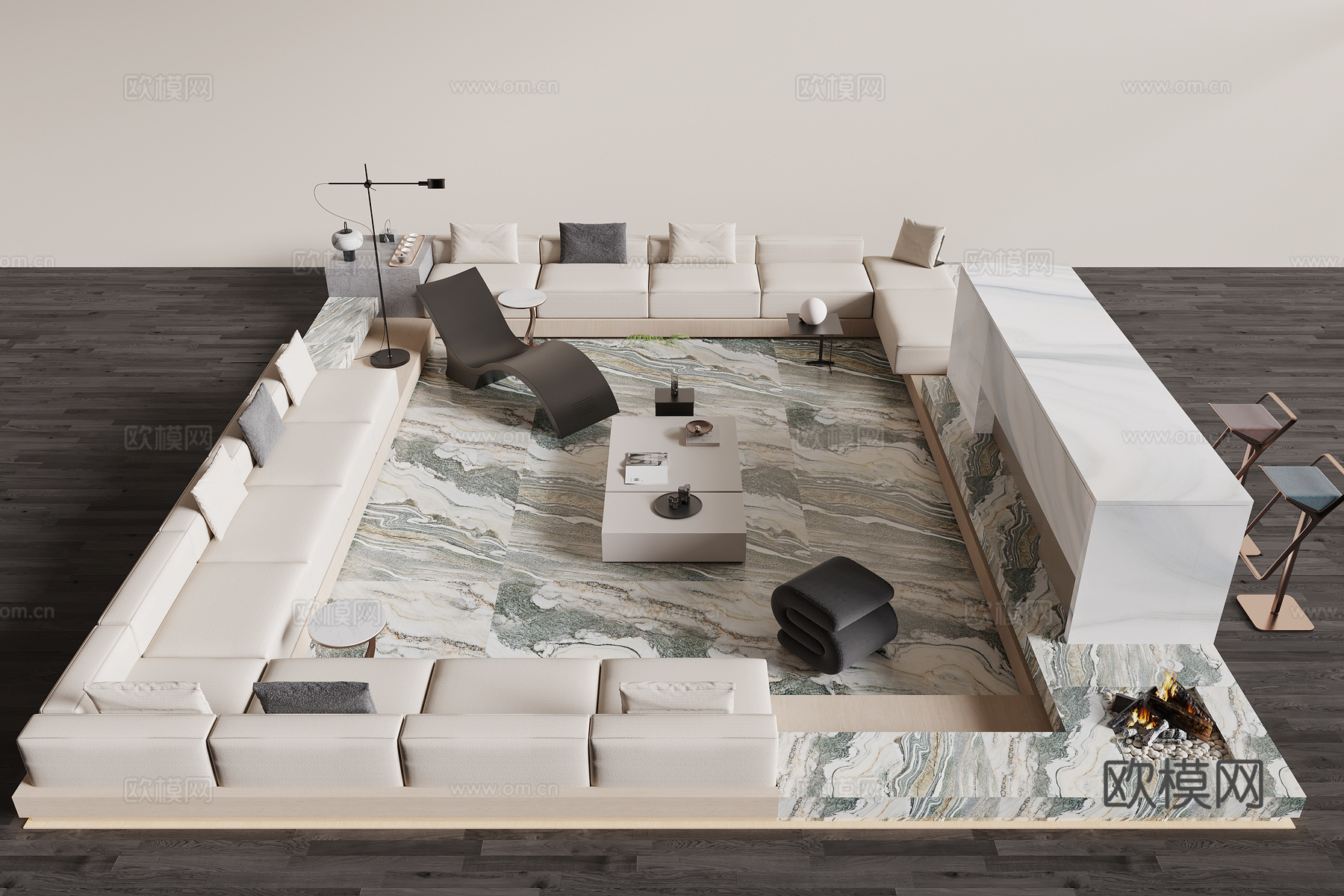 现代下沉式卡座沙发3d模型