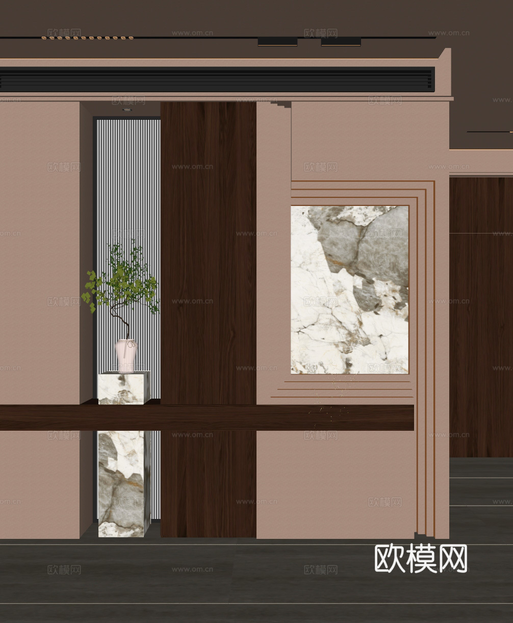 宋式 中古风 斯卡帕叠级 潘多拉岩板 无主灯 洞石 玄关su模型