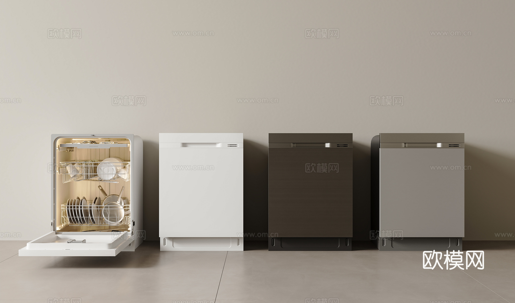 洗碗机 嵌入式洗碗机 智能洗碗机 洗碗机 消毒柜 餐具su模型
