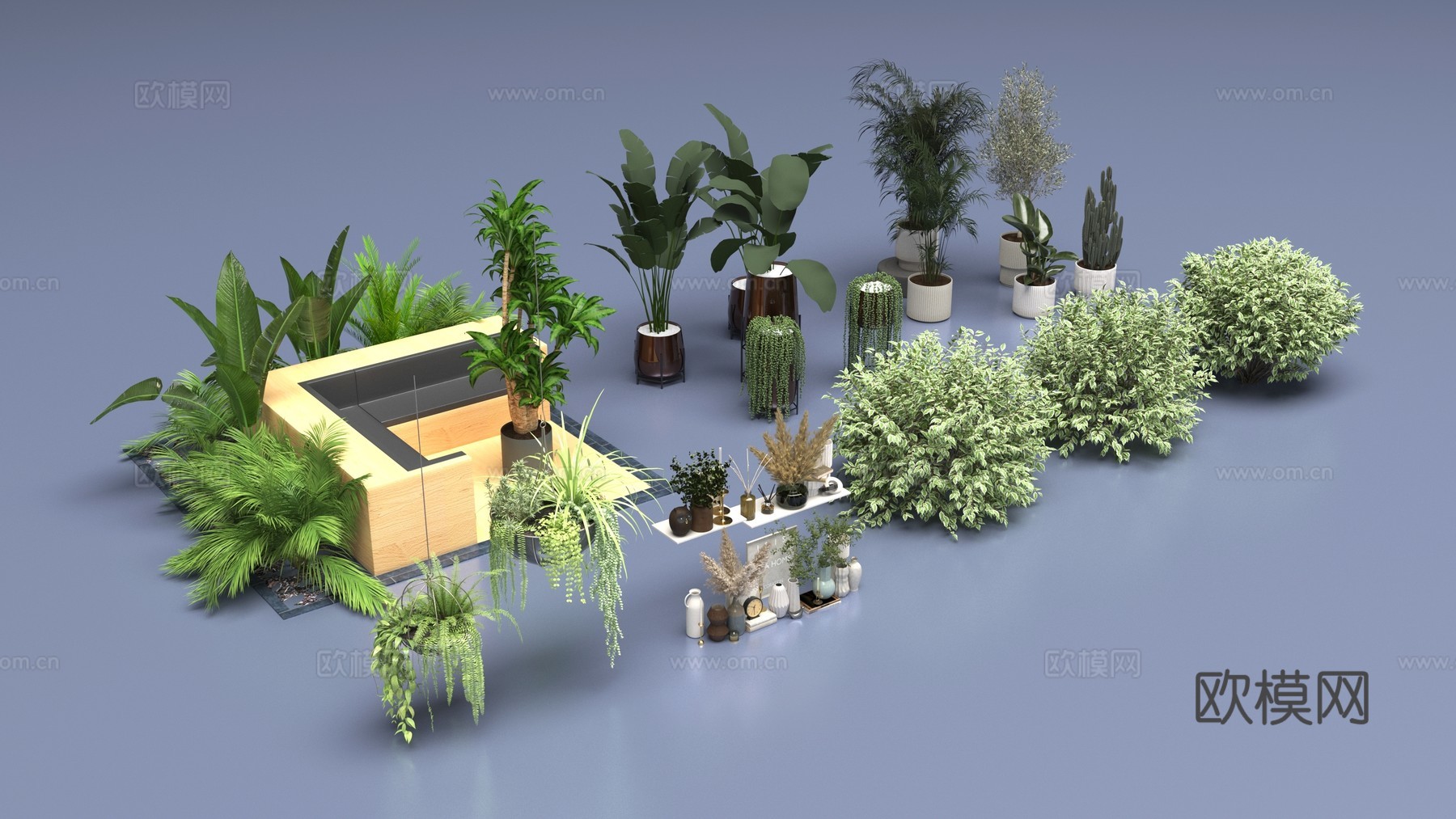 花盆植物装饰组合3d模型