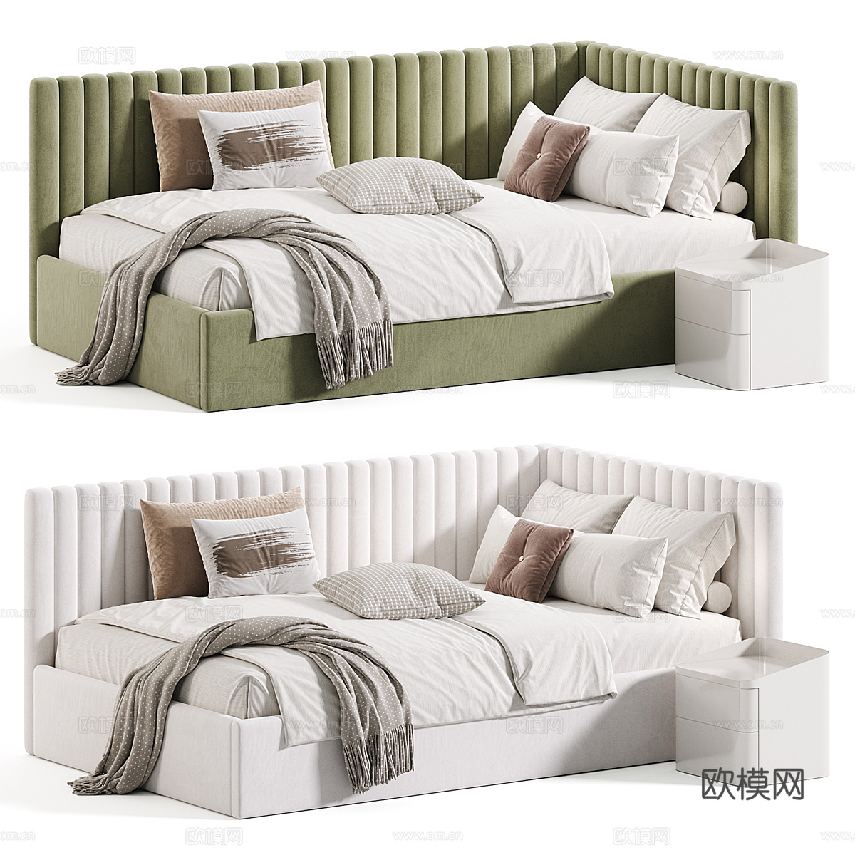 现代奶油风儿童布艺沙发床3d模型